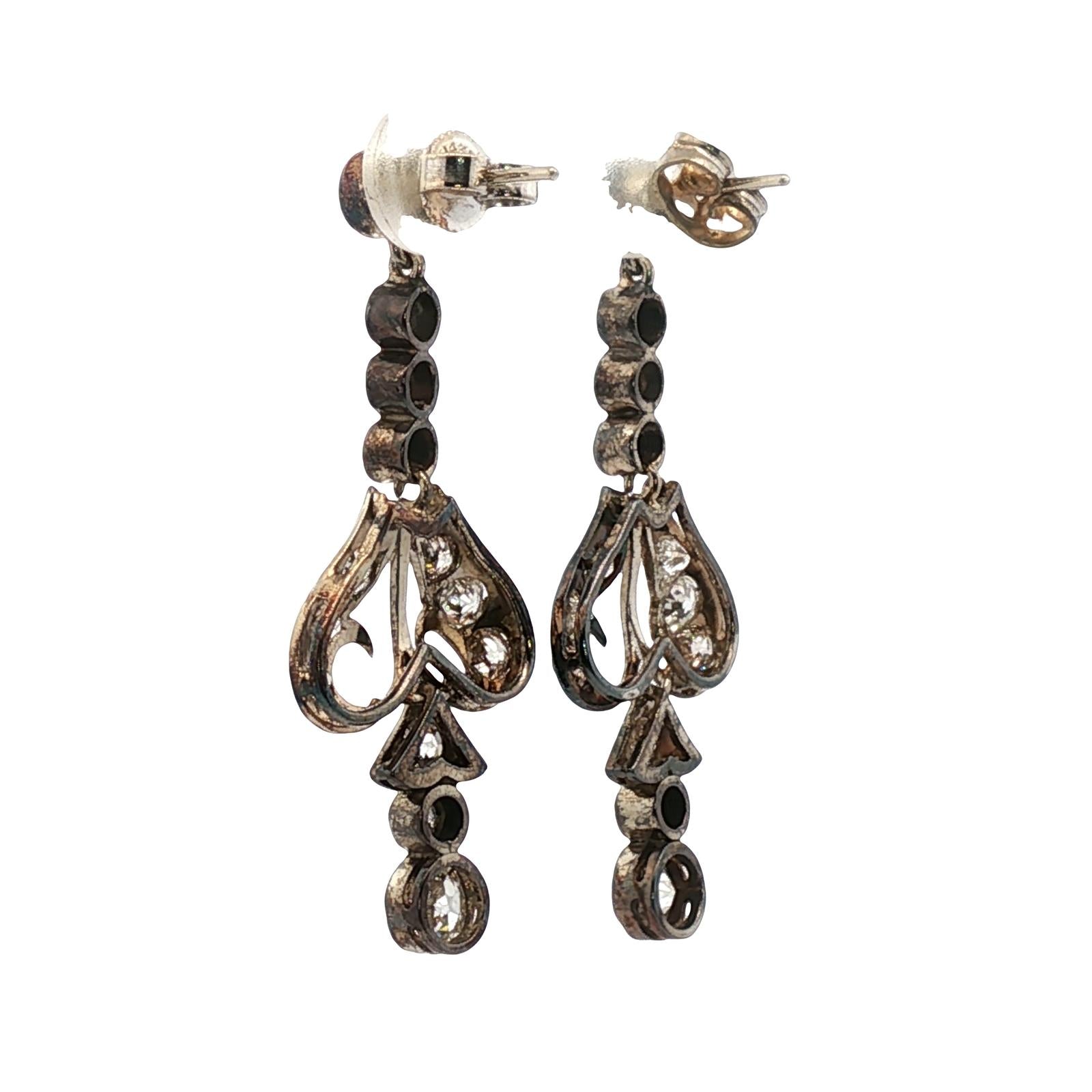 Edwardian Diamond 14 Karat White Gold Dangle Drop Antique Earrings