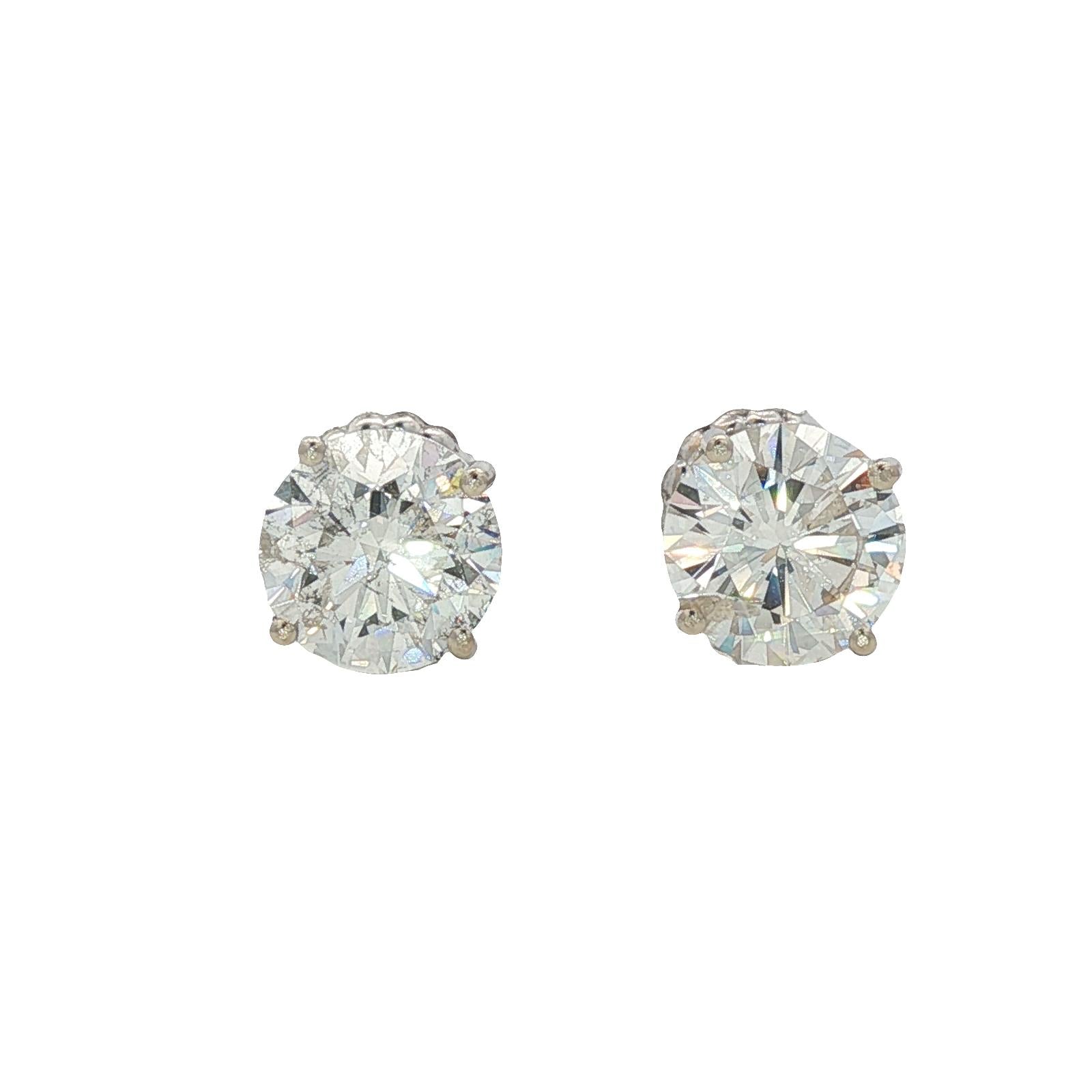 3.90 CTTW Round Brilliant Cut Diamond Stud Earrings