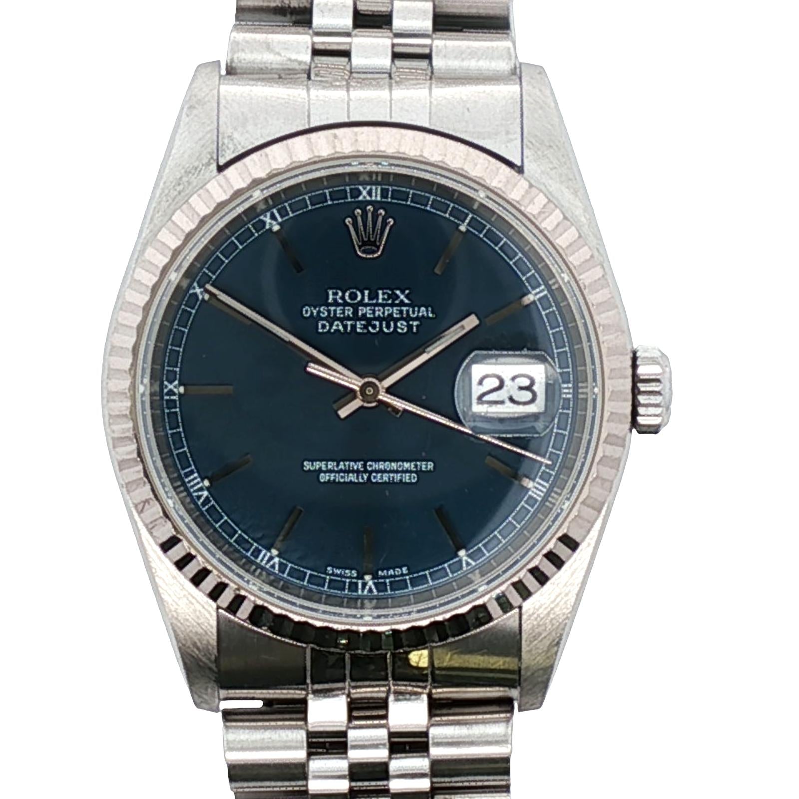 Rolex Datejust 36mm 16234 Blue Dial Fluted Bezel Jubilee Bracelet Circa 2002