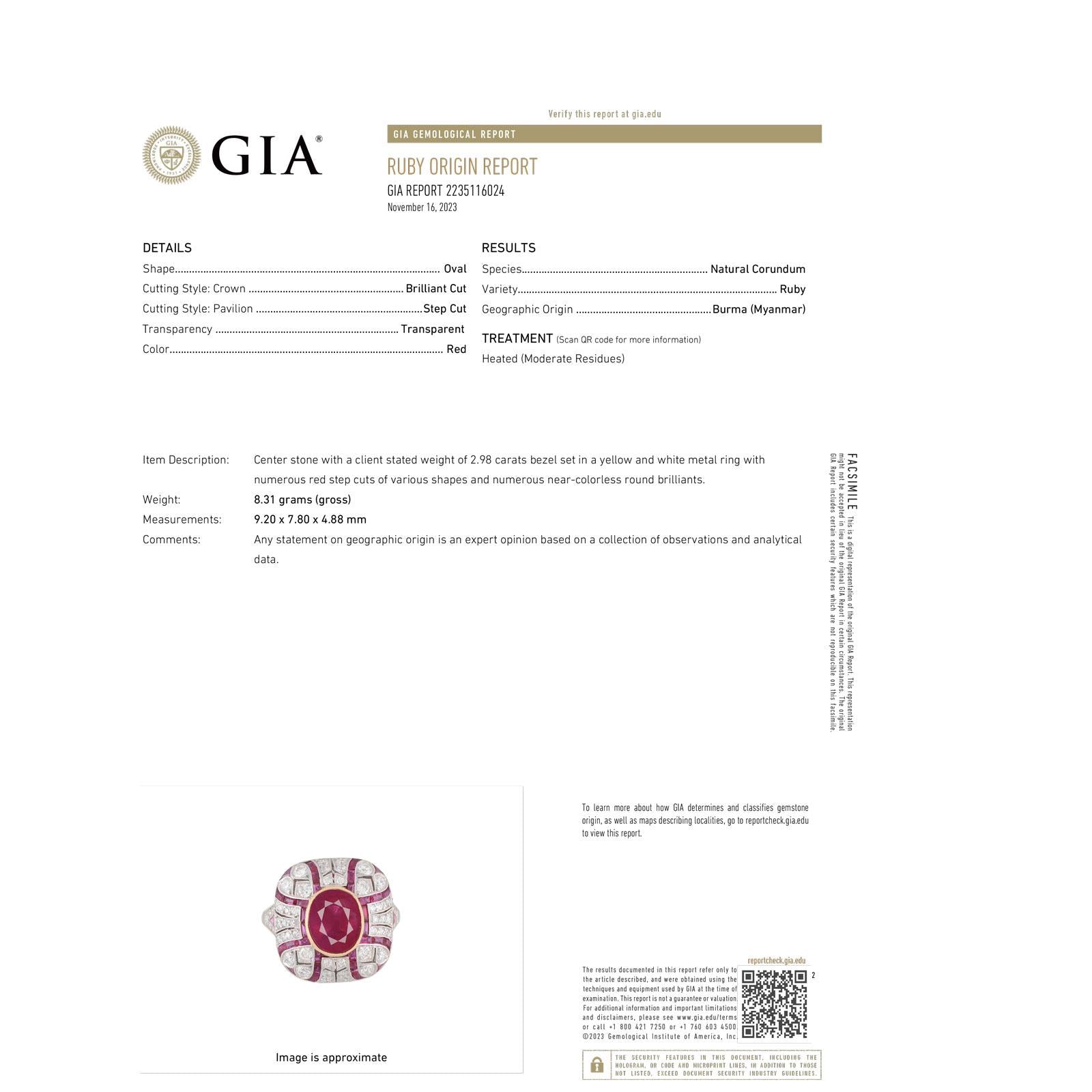 Burma Ruby Diamond Platinum Vintage Cocktail Ring
