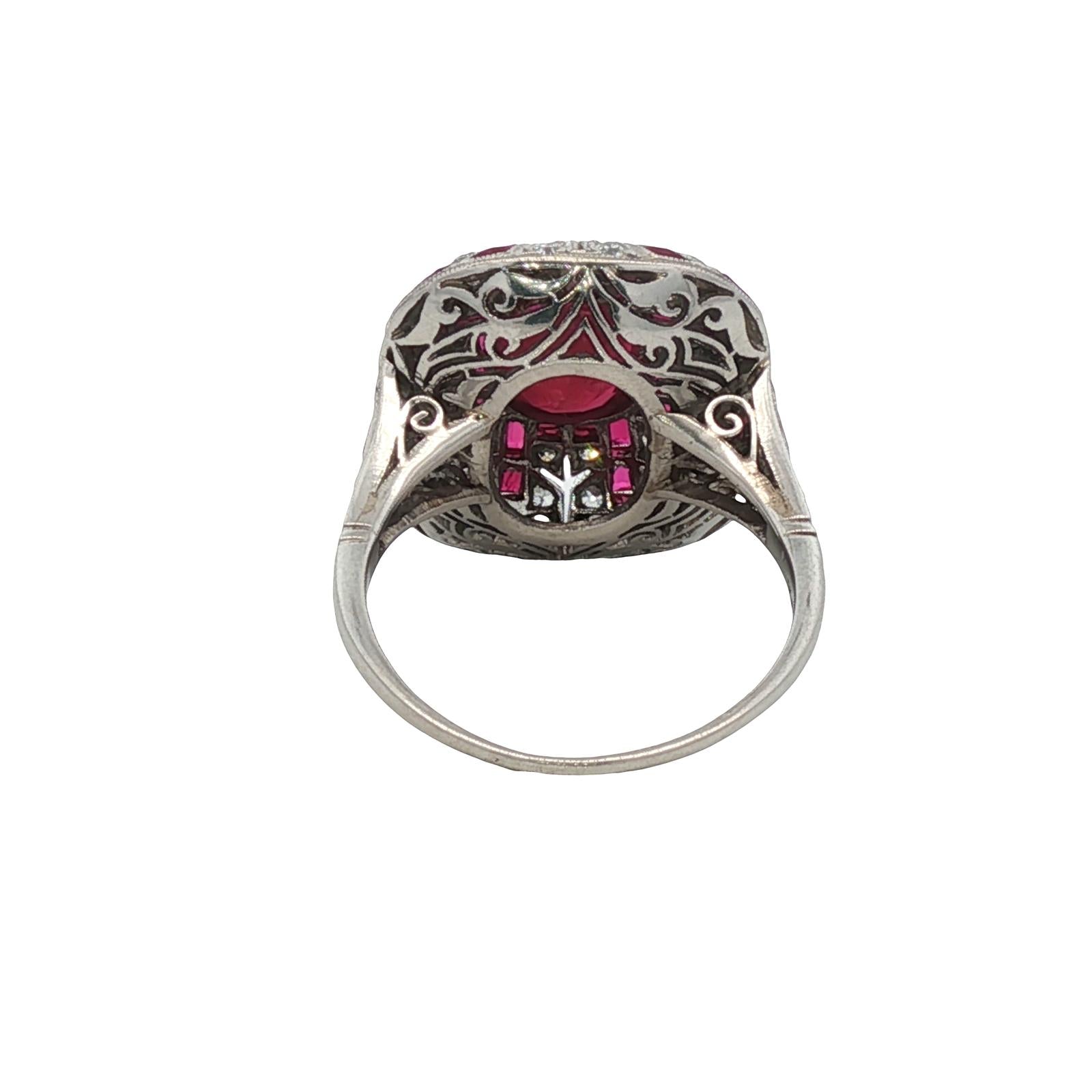 Burma Ruby Diamond Platinum Vintage Cocktail Ring