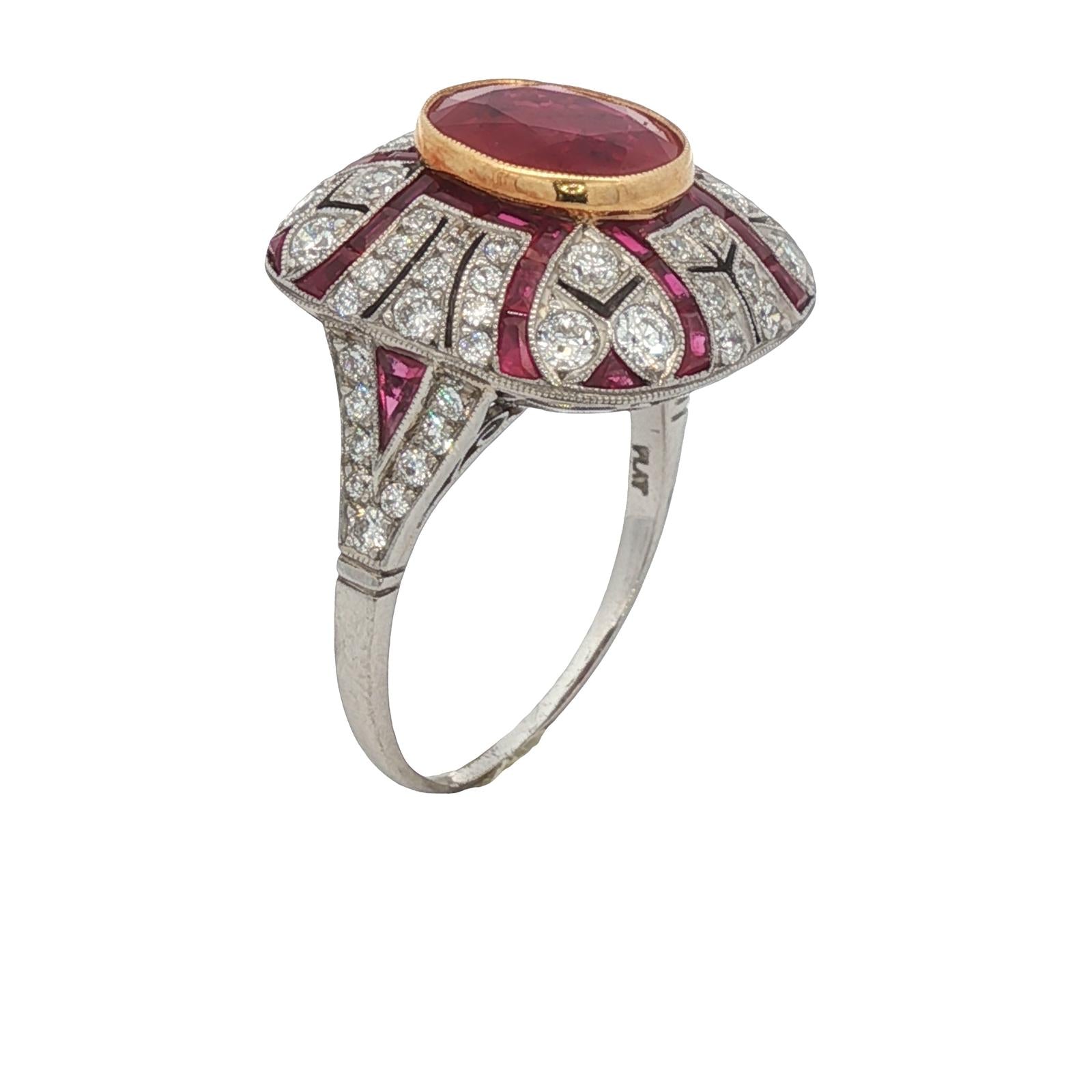 Burma Ruby Diamond Platinum Vintage Cocktail Ring