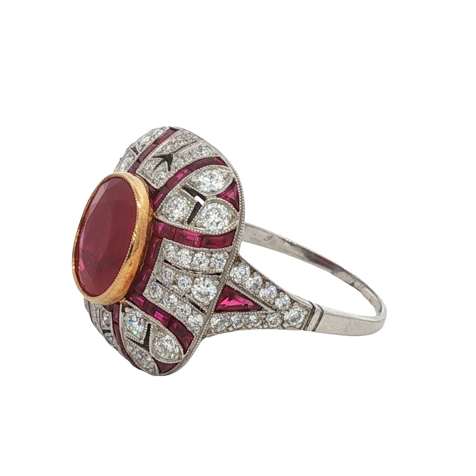 Burma Ruby Diamond Platinum Vintage Cocktail Ring