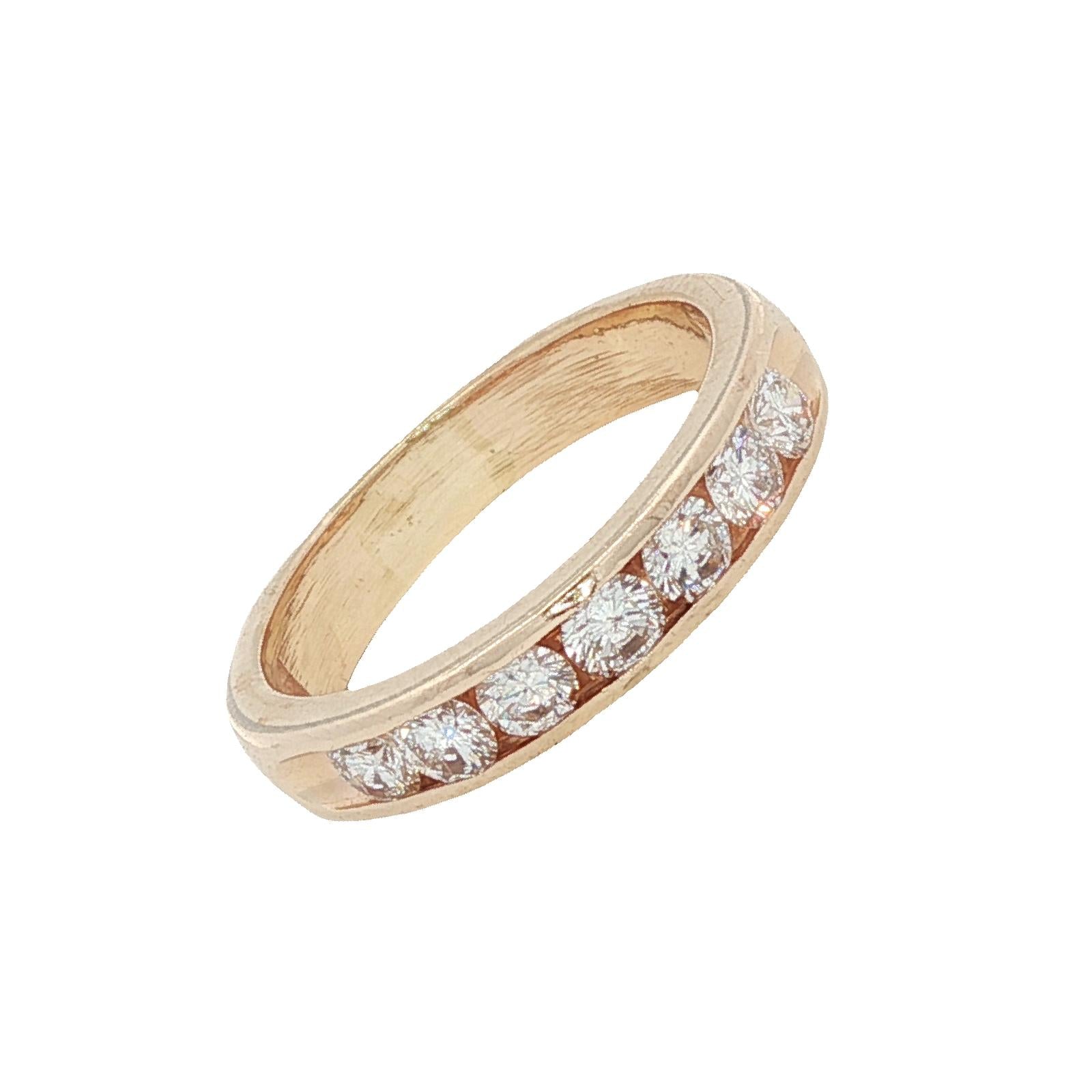 Channel Set Round Brilliant Cut Diamond 14 Karat Yellow Gold Wedding Band Ring