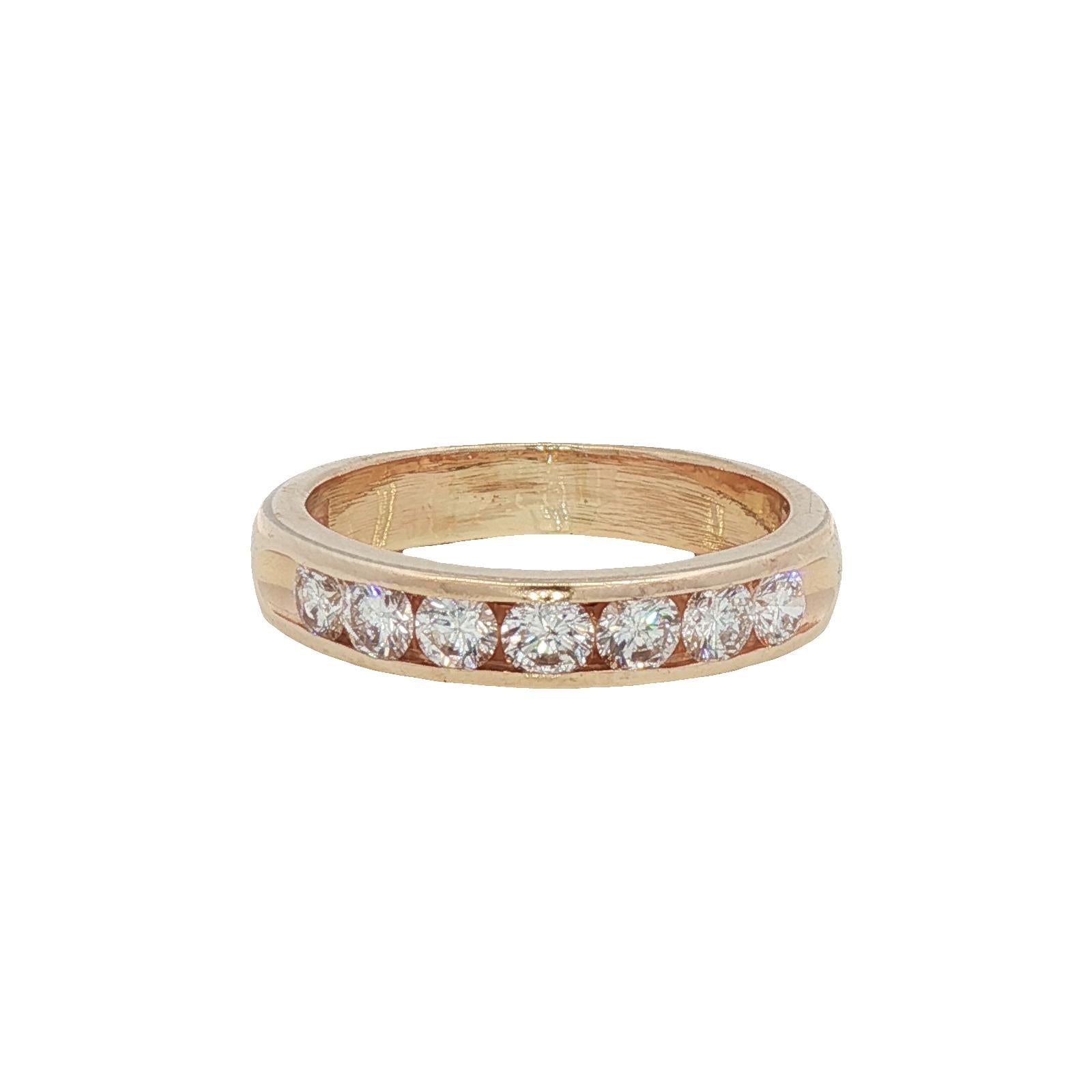 Channel Set Round Brilliant Cut Diamond 14 Karat Yellow Gold Wedding Band Ring
