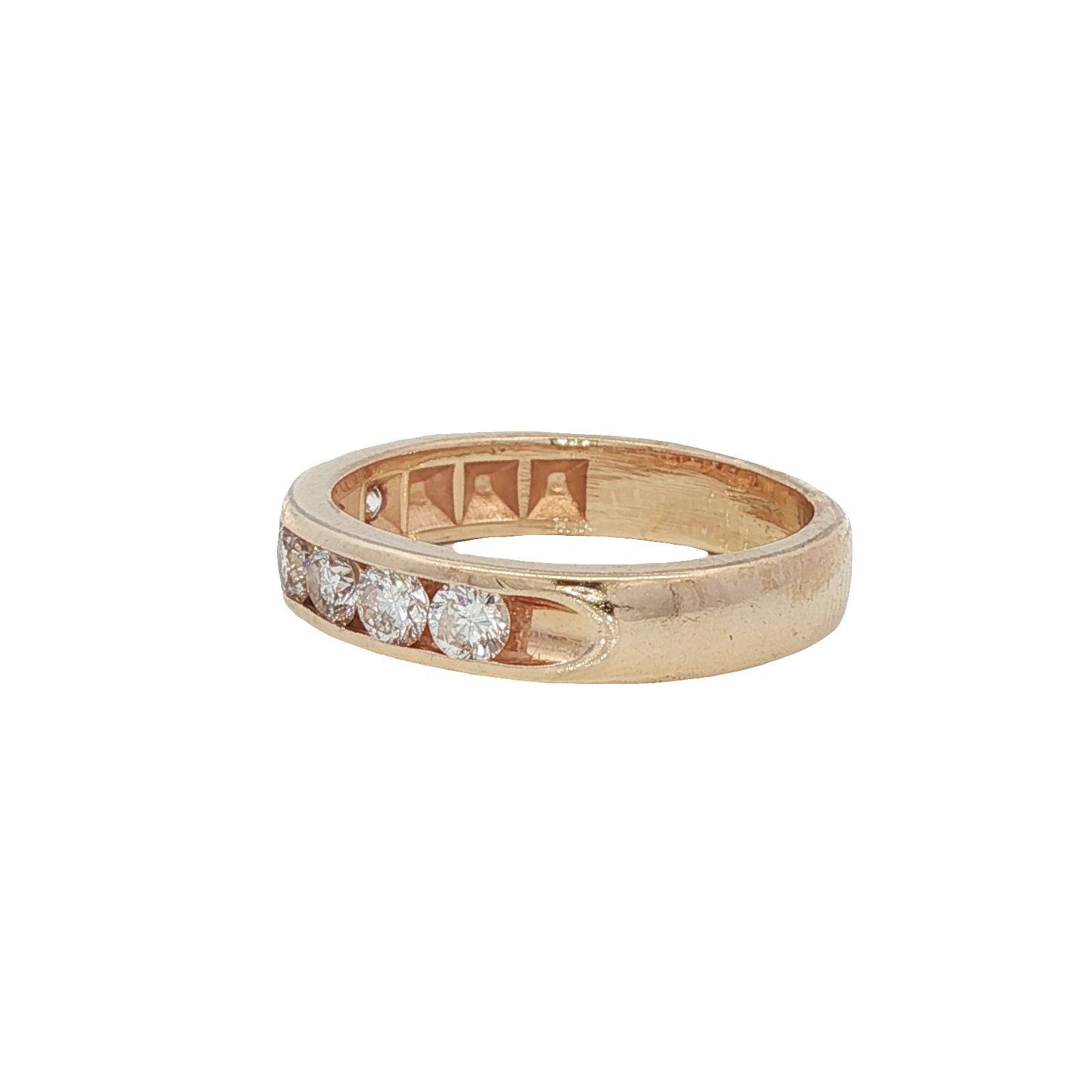 Channel Set Round Brilliant Cut Diamond 14 Karat Yellow Gold Wedding Band Ring