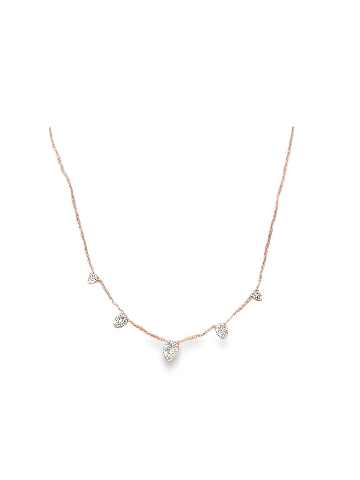Pavé Diamond Drop 5 Station 14 Karat Rose Gold Link Modern Necklace