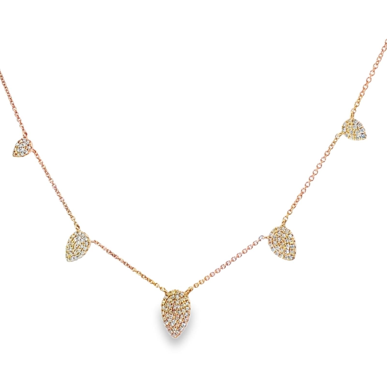 Pavé Diamond Drop 5 Station 14 Karat Rose Gold Link Modern Necklace