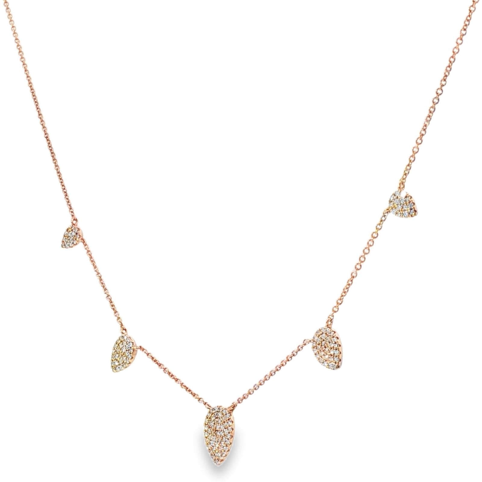 Pavé Diamond Drop 5 Station 14 Karat Rose Gold Link Modern Necklace