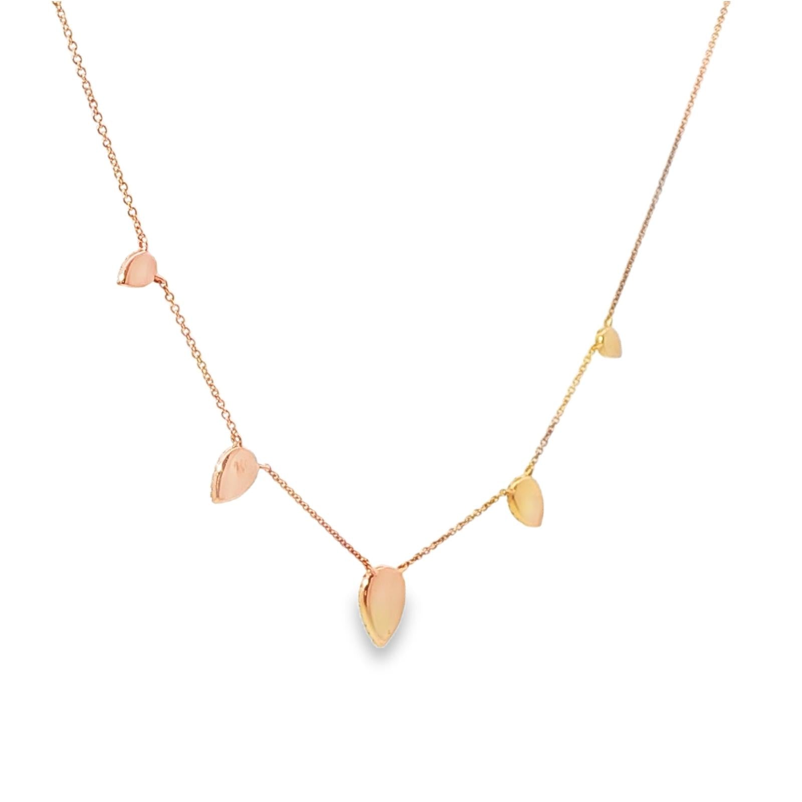 Pavé Diamond Drop 5 Station 14 Karat Rose Gold Link Modern Necklace