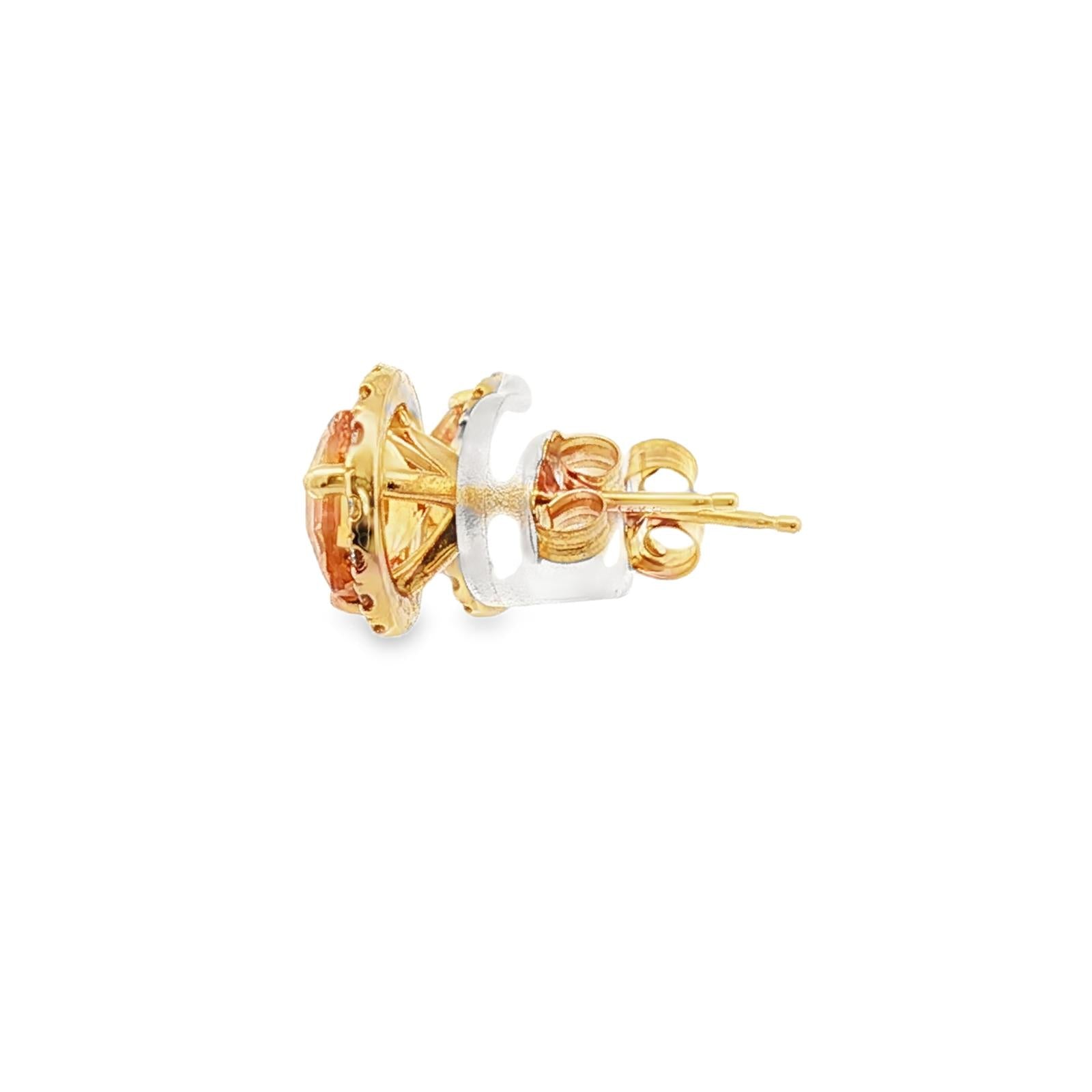 Citrine Diamond Halo 14 Karat Yellow Gold Stud Earrings