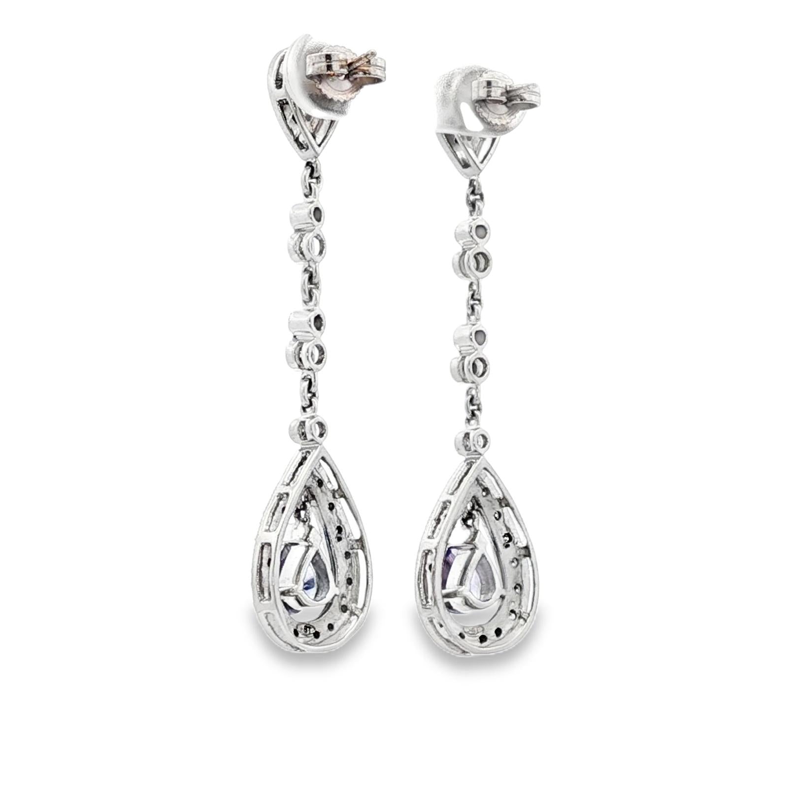 Diamond Pear Shape Tanzanite 14 Karat White Gold Drop Dangle Earrings