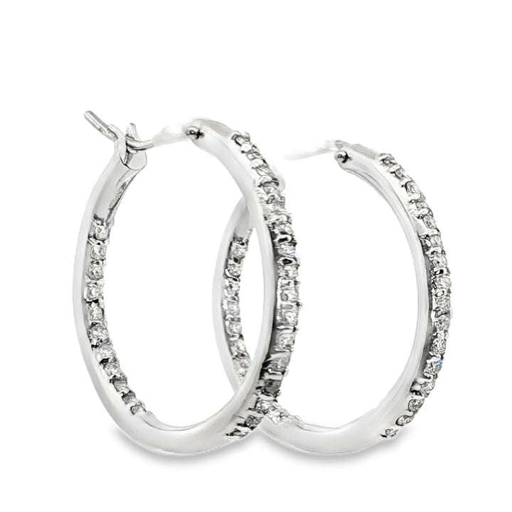 1.00 CTW Round Brilliant Diamond 14 Karat White Gold 1.0 Inch Hoop Earrings