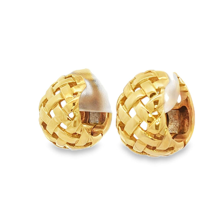 1997 Tiffany & Co. Vannerie 18K Yellow Gold Basket Weave Huggie Hoop Earrings