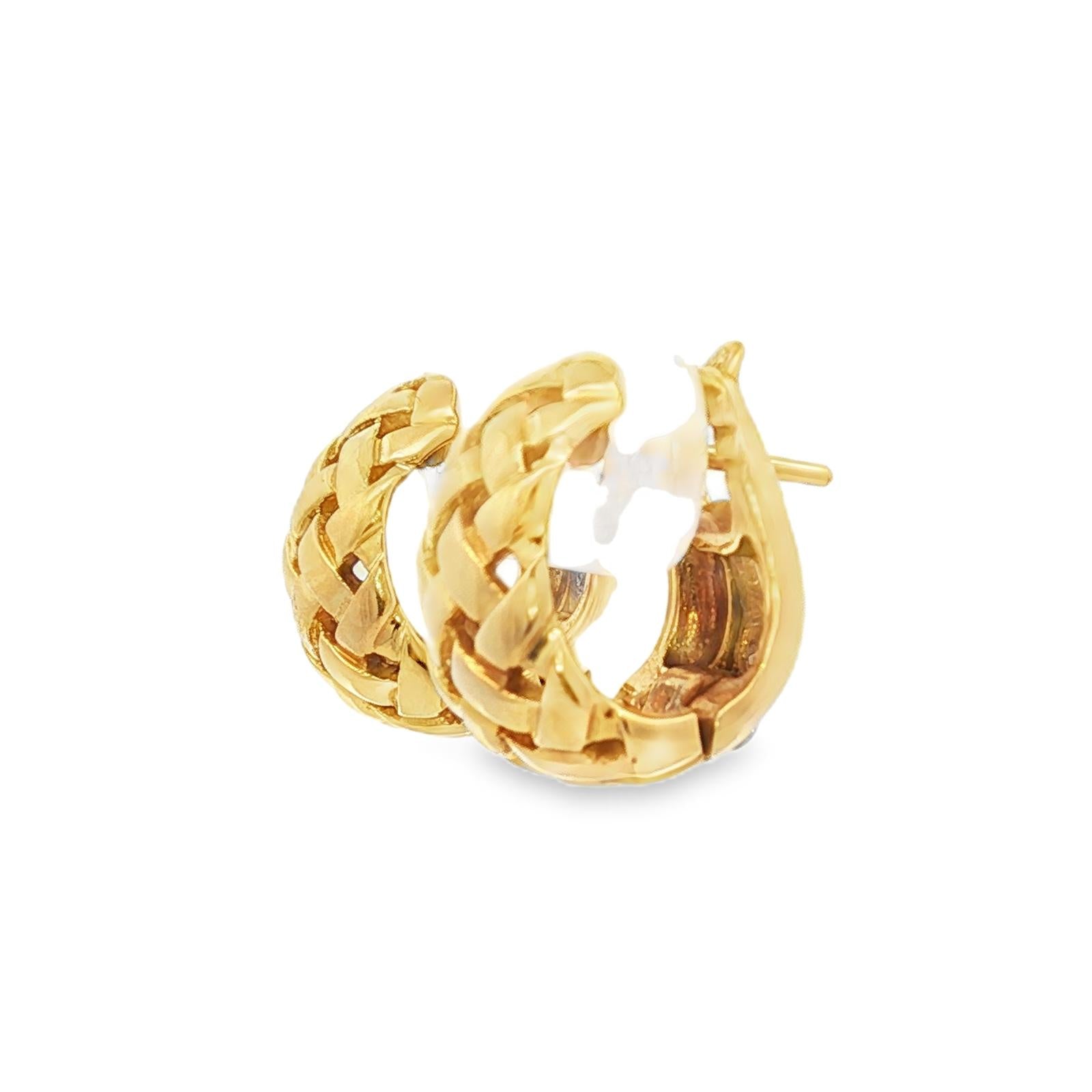 1997 Tiffany & Co. Vannerie 18K Yellow Gold Basket Weave Huggie Hoop Earrings