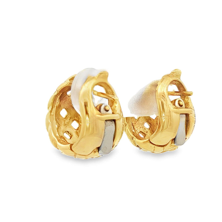 1997 Tiffany & Co. Vannerie 18K Yellow Gold Basket Weave Huggie Hoop Earrings