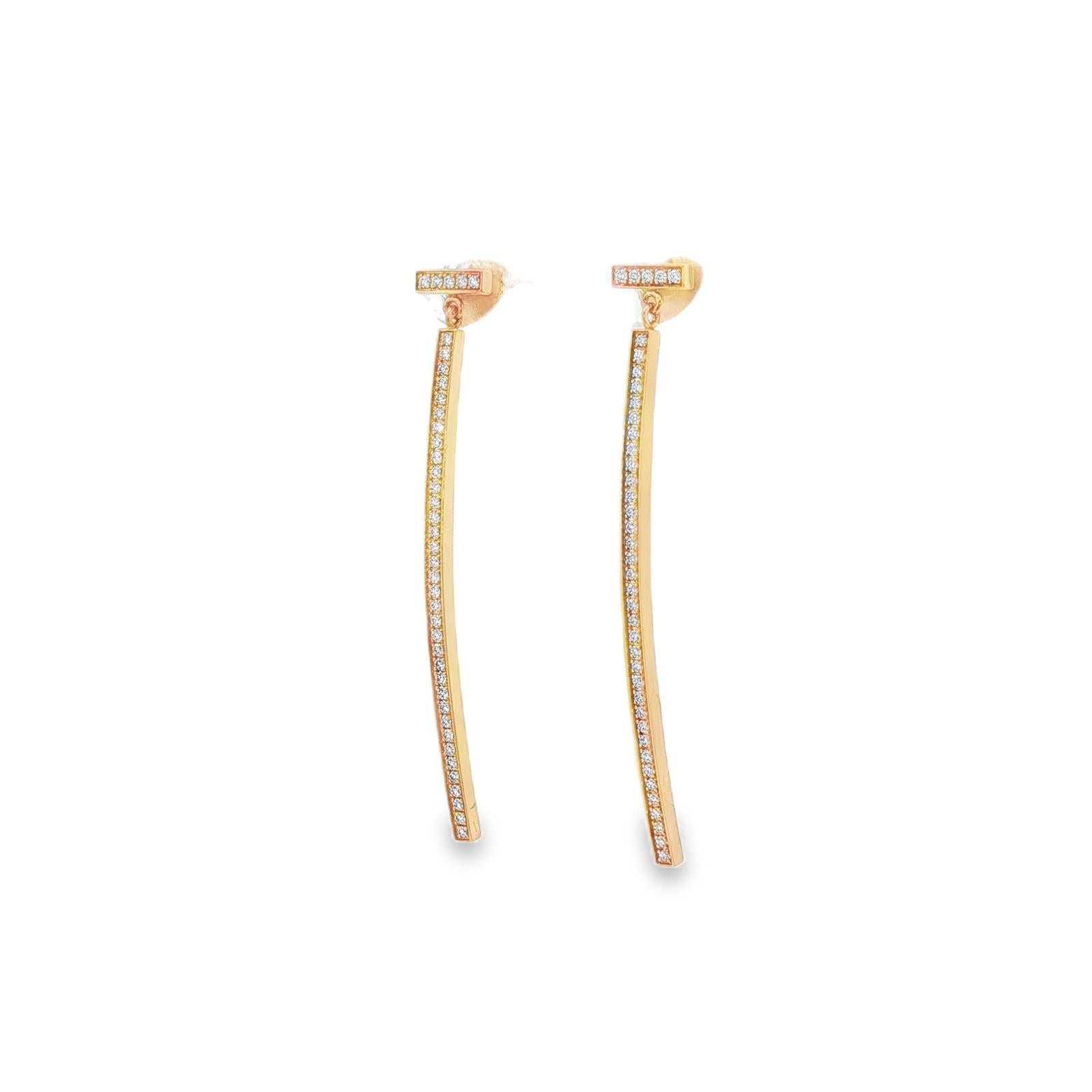 Tiffany & Co. T Bar Diamond 18 Karat Yellow Gold Drop Earrings
