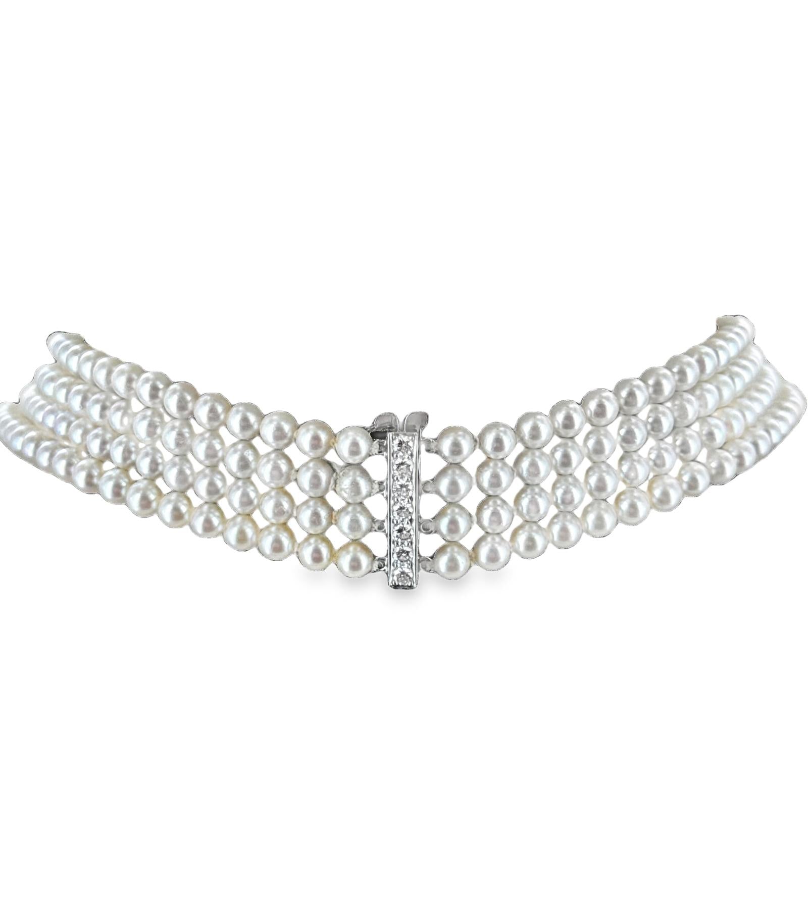 1994 Tiffany &Co. Platinum Akoya Cultured Pearl Floral Diamond Choker Necklace