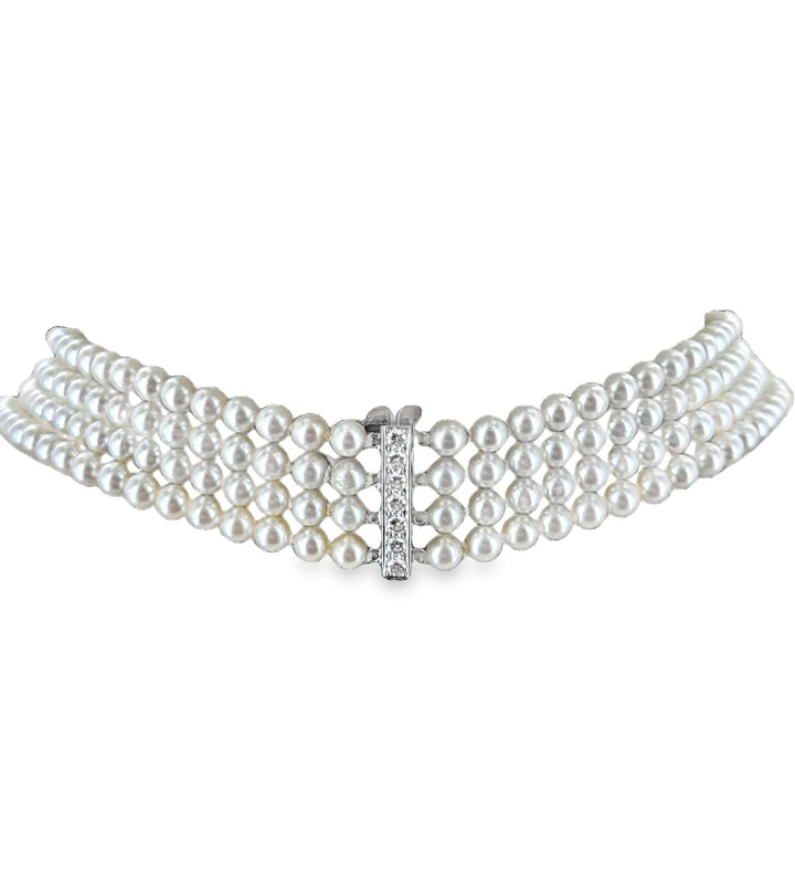 1994 Tiffany &Co. Platinum Akoya Cultured Pearl Floral Diamond Choker Necklace