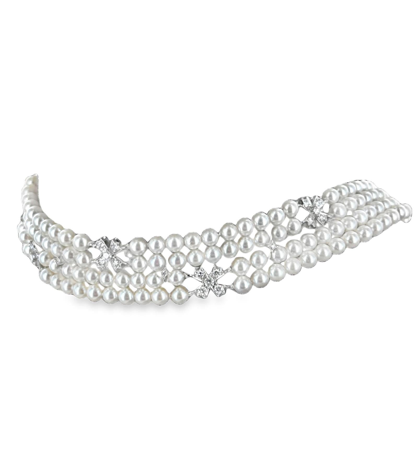 1994 Tiffany &Co. Platinum Akoya Cultured Pearl Floral Diamond Choker Necklace
