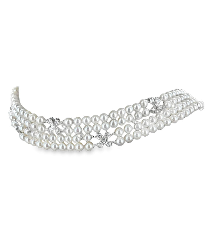 1994 Tiffany &Co. Platinum Akoya Cultured Pearl Floral Diamond Choker Necklace