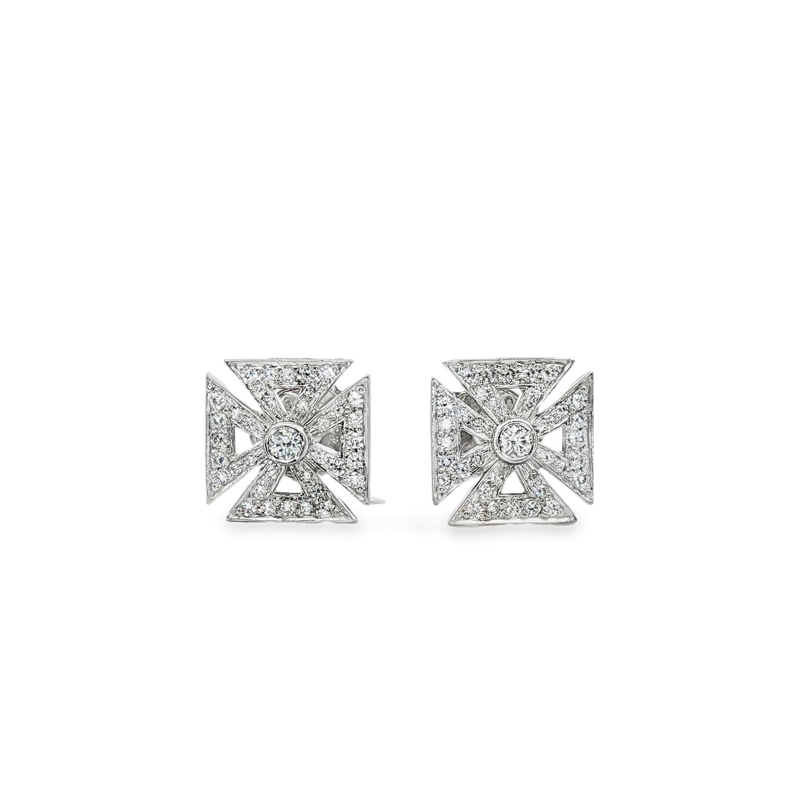 Late 20th Century Tiffany & Co Maltese Cross Diamond Platinum Stud Earrings