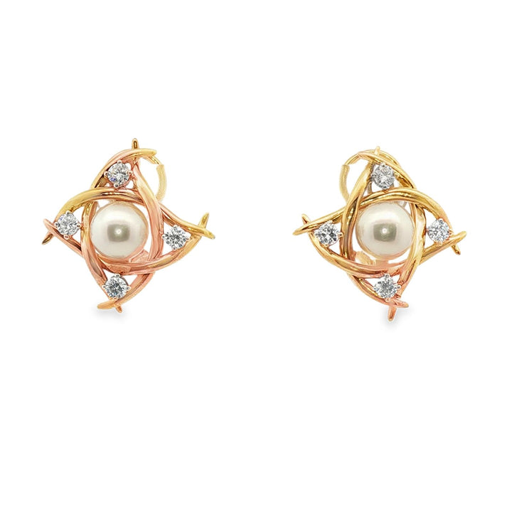 Tiffany & Co. Diamond Pearl 18 Karat Yellow Gold Lever-Back Earrings