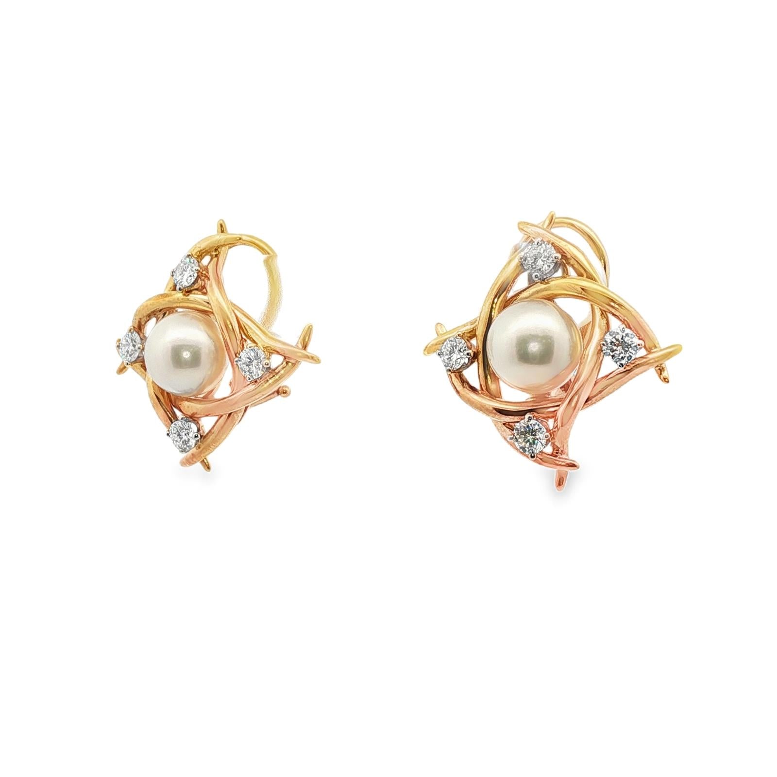 Tiffany & Co. Diamond Pearl 18 Karat Yellow Gold Lever-Back Earrings