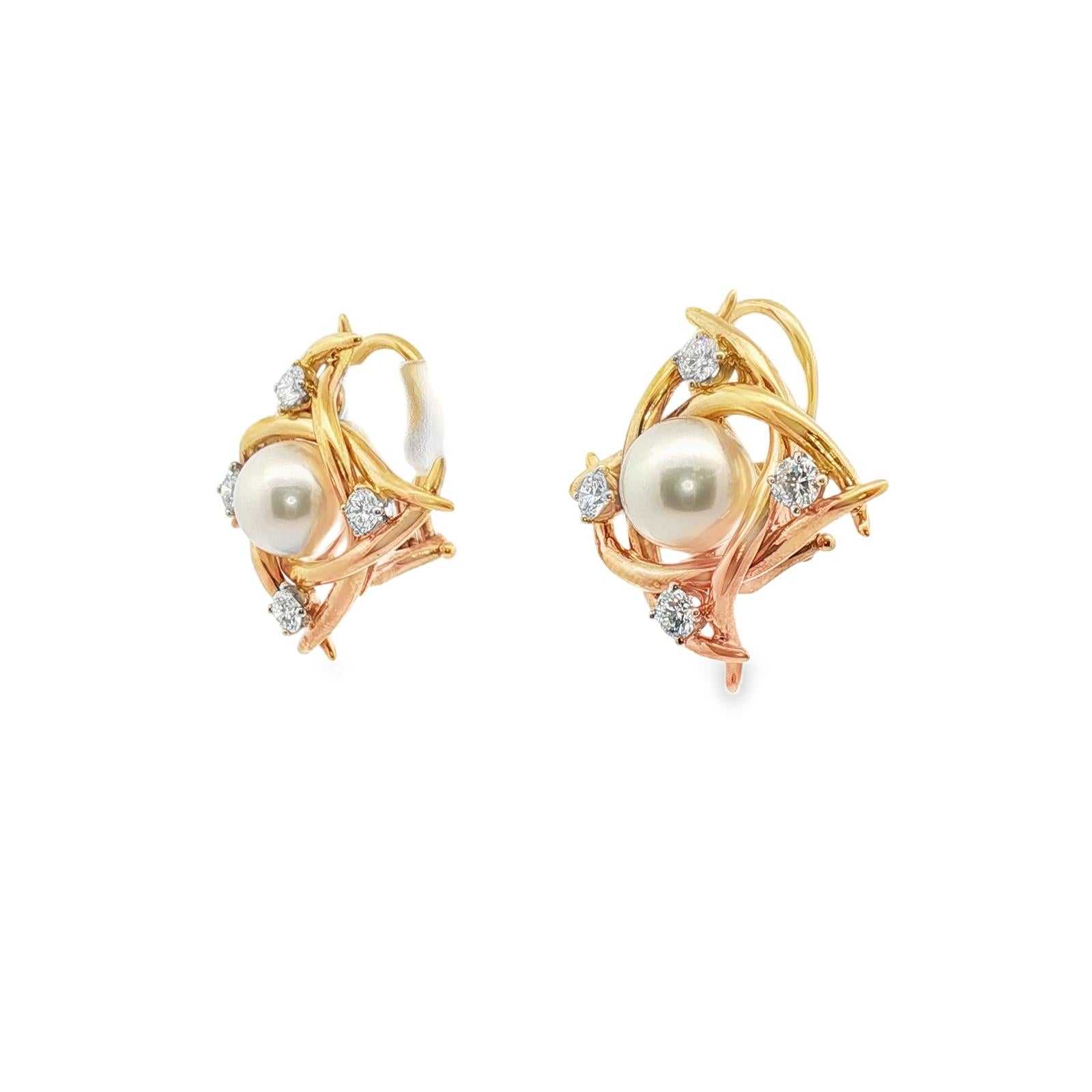 Tiffany & Co. Diamond Pearl 18 Karat Yellow Gold Lever-Back Earrings