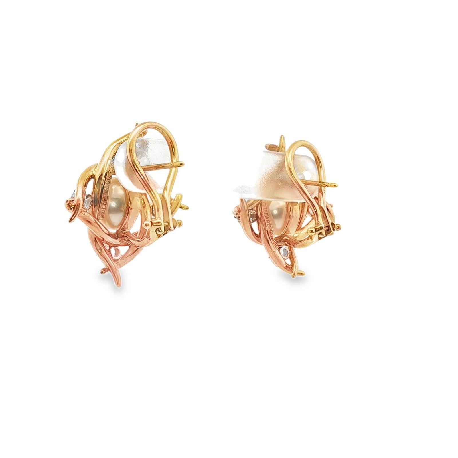 Tiffany & Co. Diamond Pearl 18 Karat Yellow Gold Lever-Back Earrings