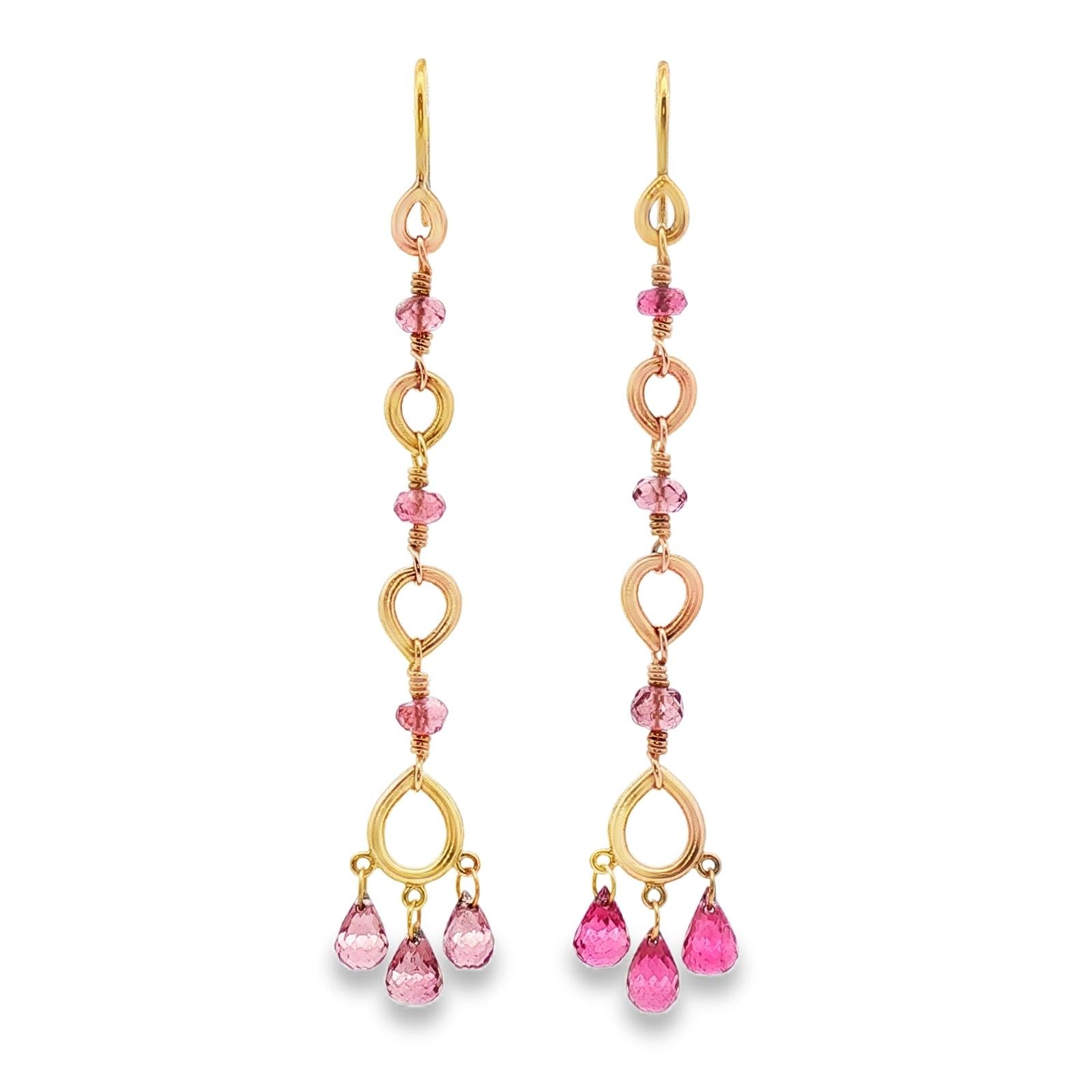 Temple St. Clair Pink Gemstone Briollete 18K Yellow Gold Dangle Drop Earrings