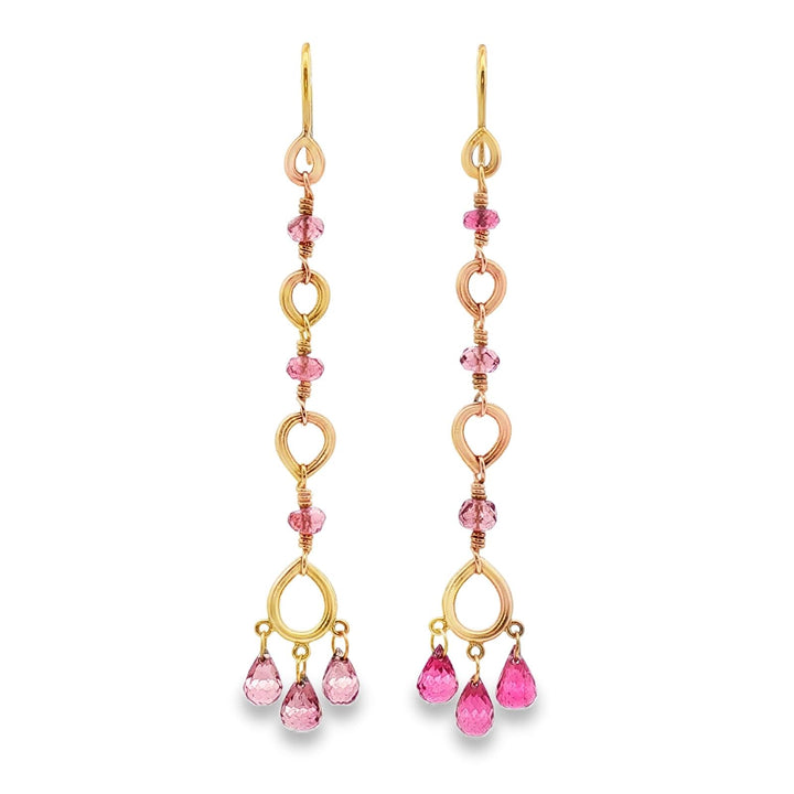 Temple St. Clair Pink Gemstone Briollete 18K Yellow Gold Dangle Drop Earrings