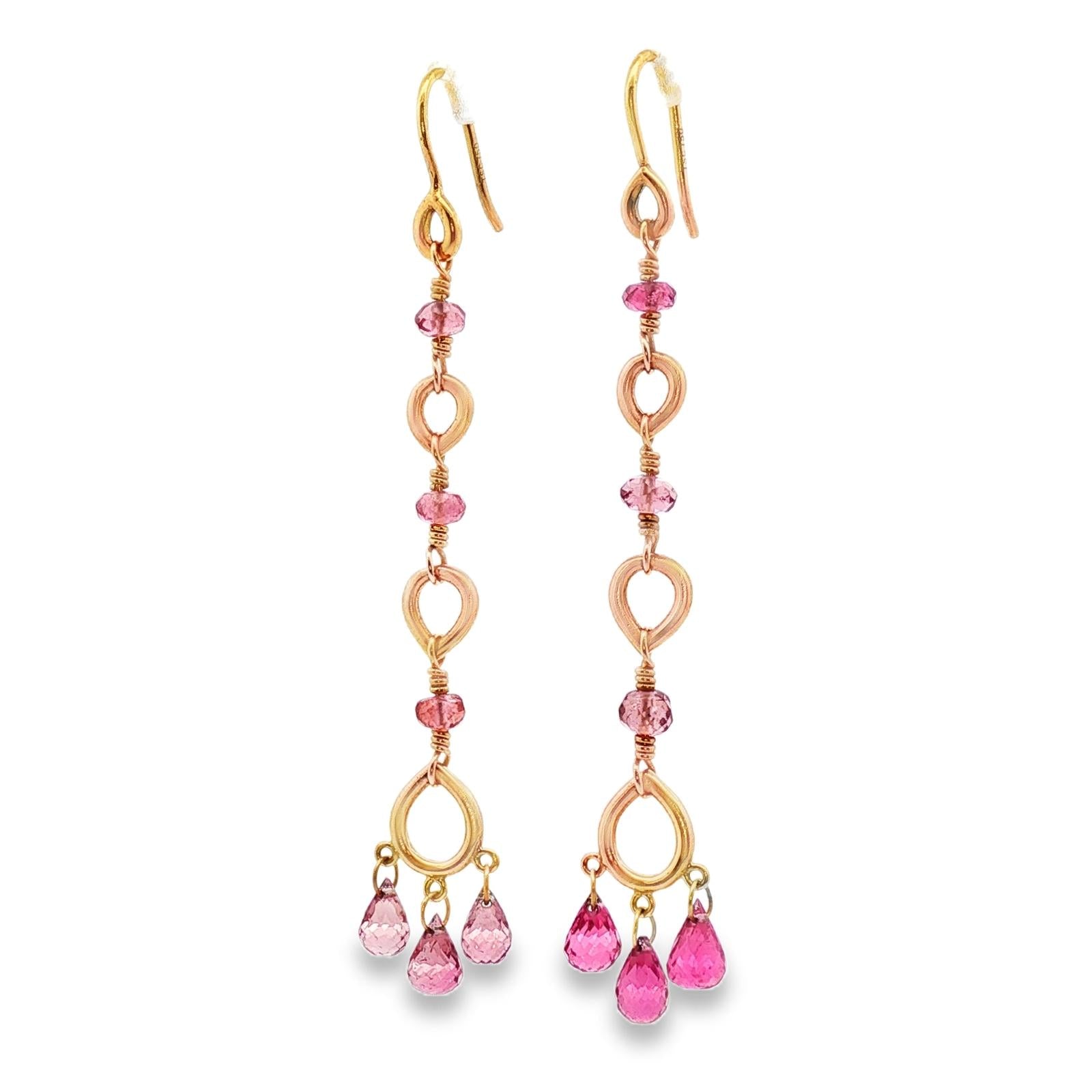 Temple St. Clair Pink Gemstone Briollete 18K Yellow Gold Dangle Drop Earrings