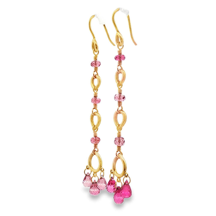 Temple St. Clair Pink Gemstone Briollete 18K Yellow Gold Dangle Drop Earrings