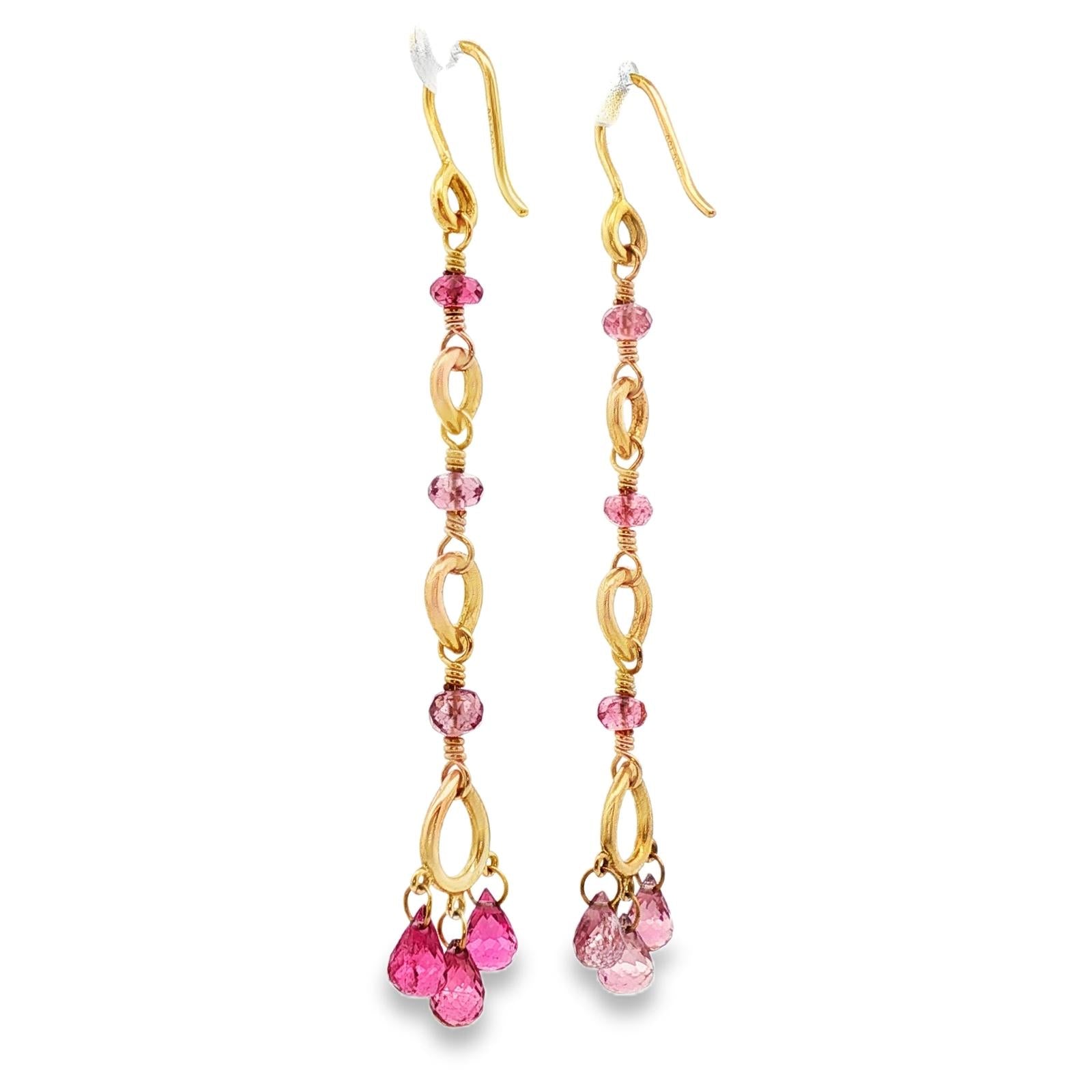 Temple St. Clair Pink Gemstone Briollete 18K Yellow Gold Dangle Drop Earrings