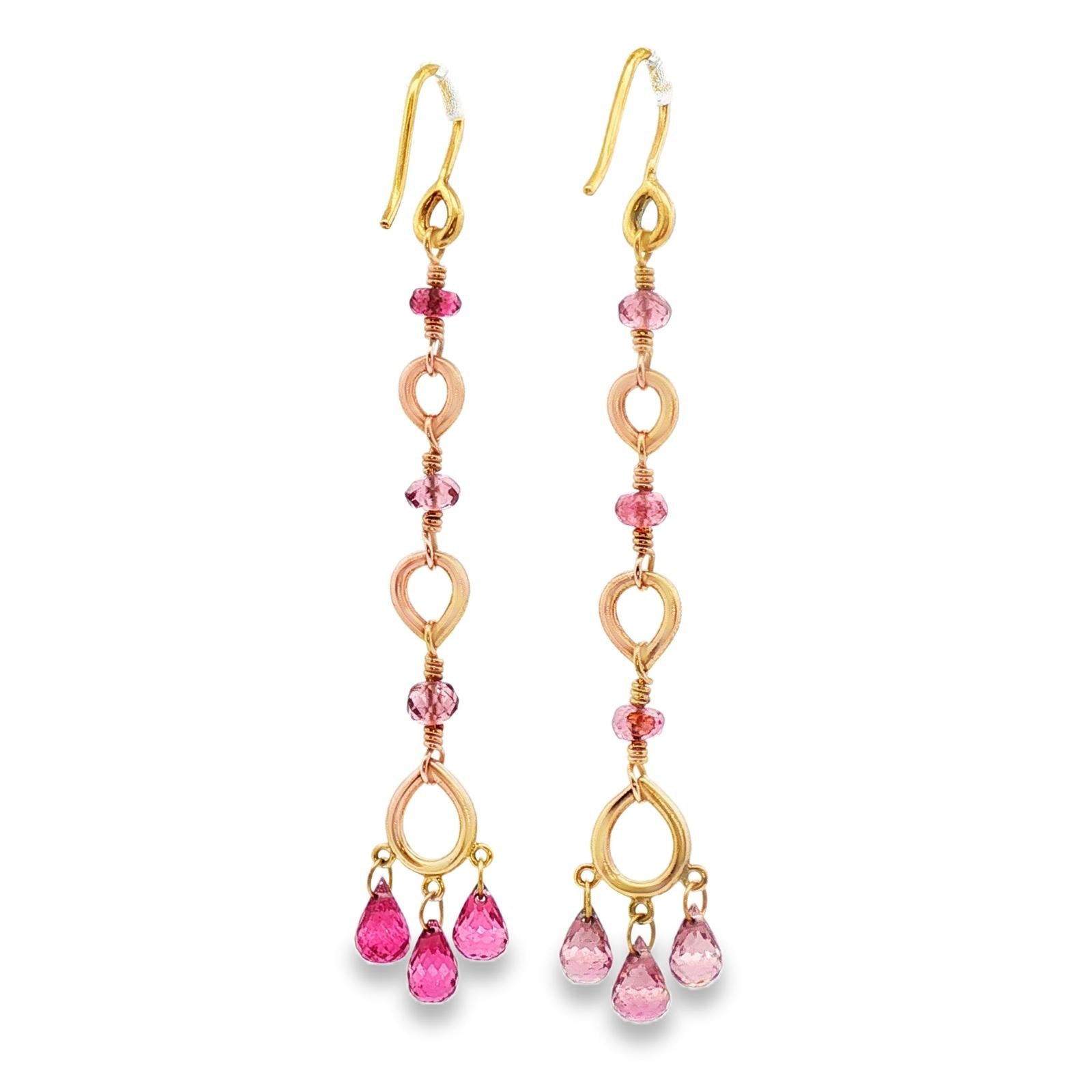 Temple St. Clair Pink Gemstone Briollete 18K Yellow Gold Dangle Drop Earrings