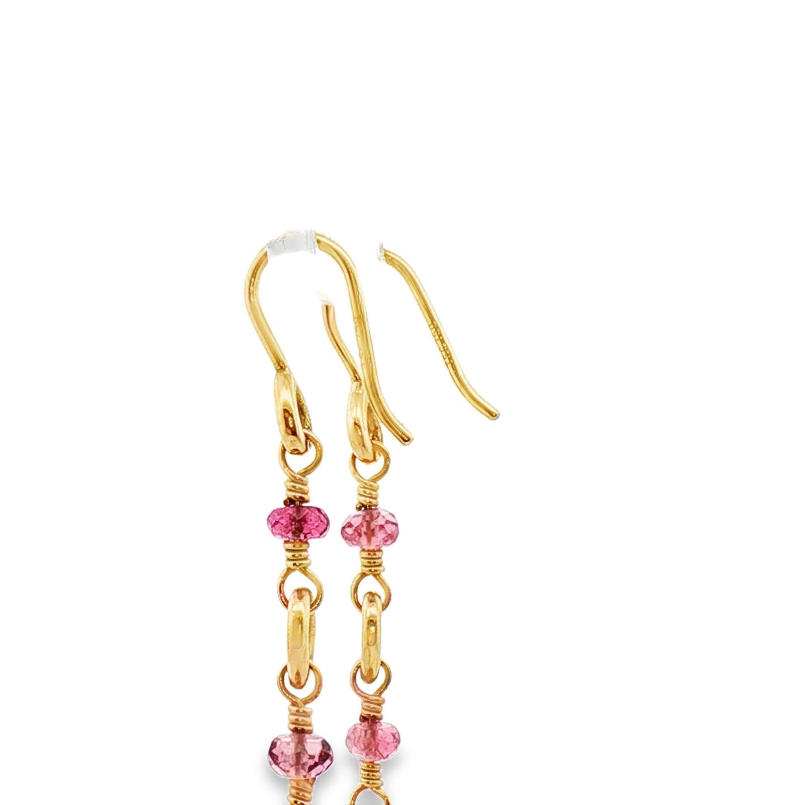 Temple St. Clair Pink Gemstone Briollete 18K Yellow Gold Dangle Drop Earrings