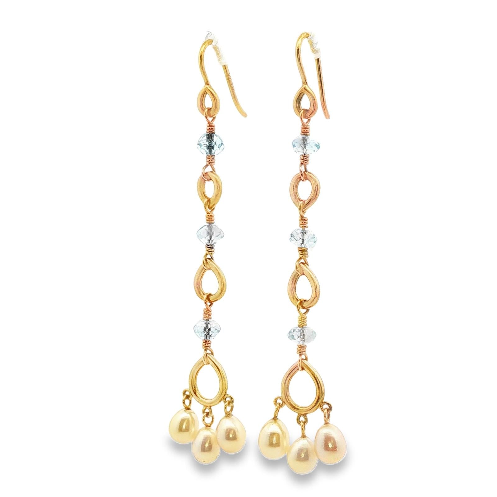 Temple St. Clair Cultured Pearl Blue Briolette Gemstone Dangle Drop Earrings