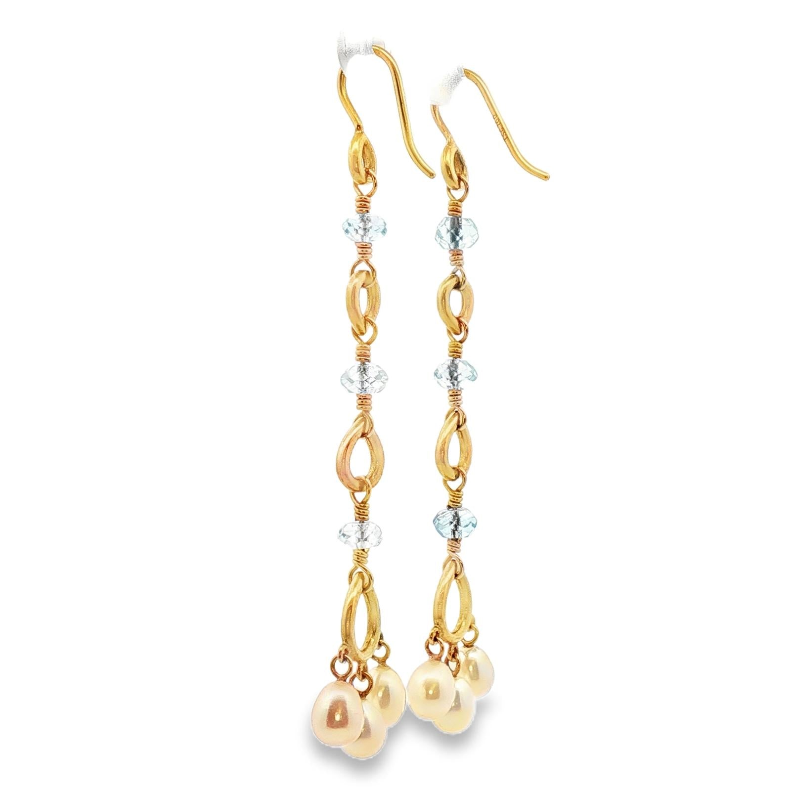 Temple St. Clair Cultured Pearl Blue Briolette Gemstone Dangle Drop Earrings