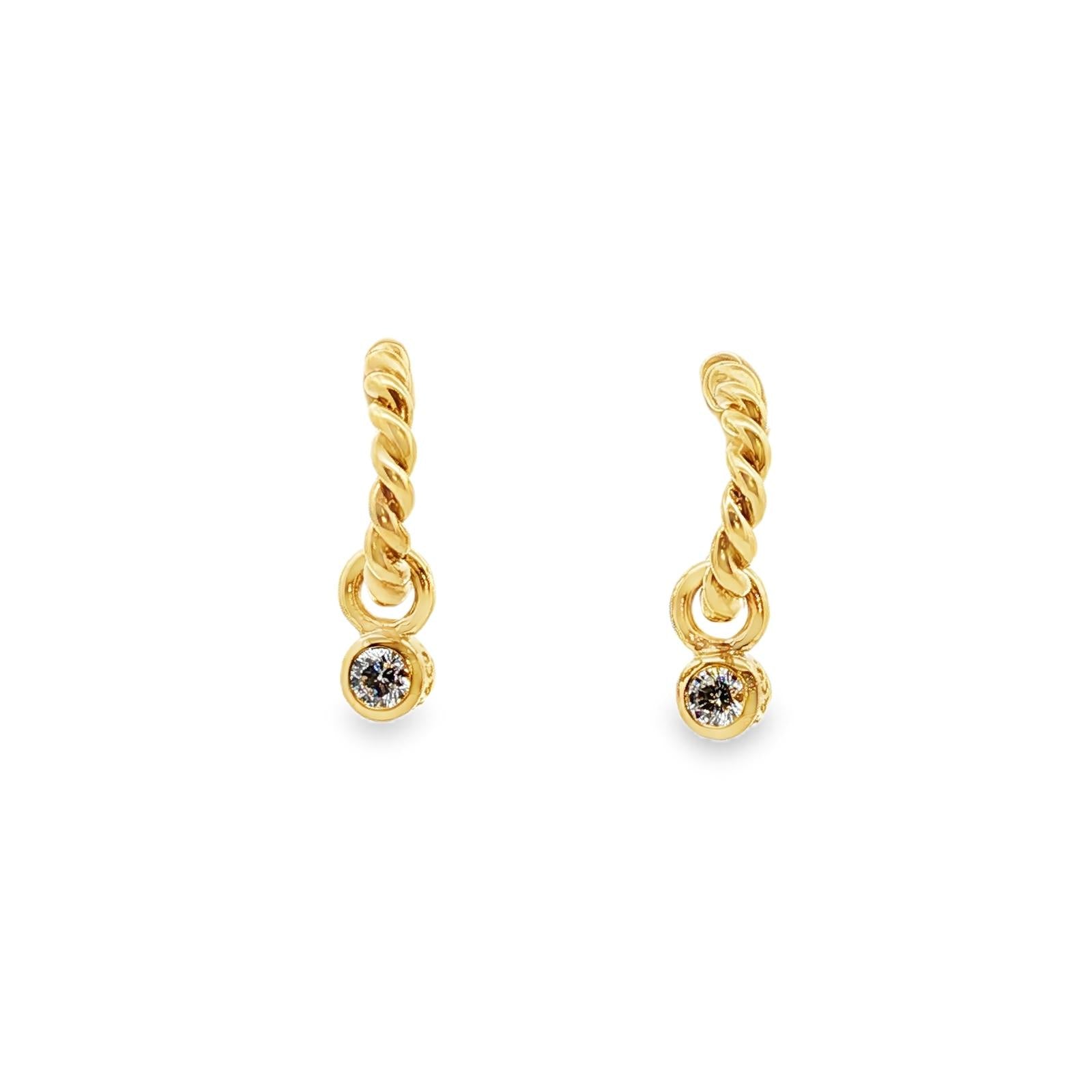 Tiffany & Co. 18 Karat Yellow Gold Cable Hoop Diamond Drop Modern Earrings