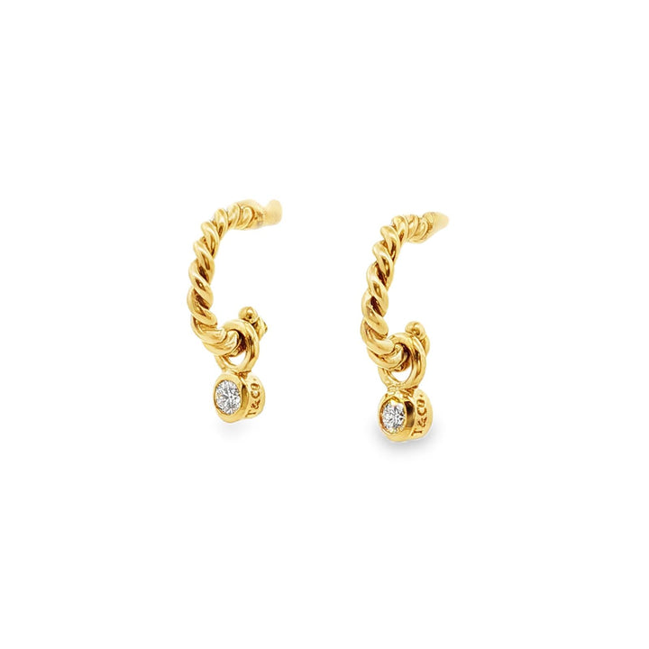 Tiffany & Co. 18 Karat Yellow Gold Cable Hoop Diamond Drop Modern Earrings
