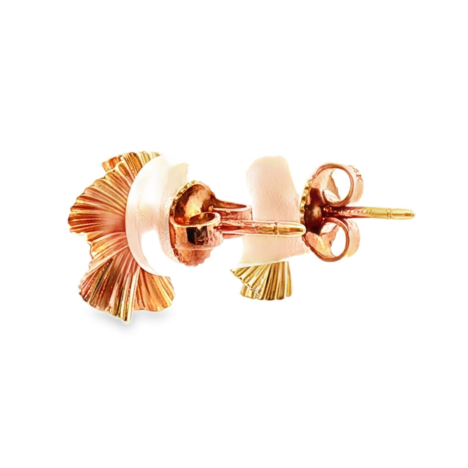 1950's Tiffany & Co. Ruby 14 Karat Yellow Gold Fan Style Retro Stud Earrings