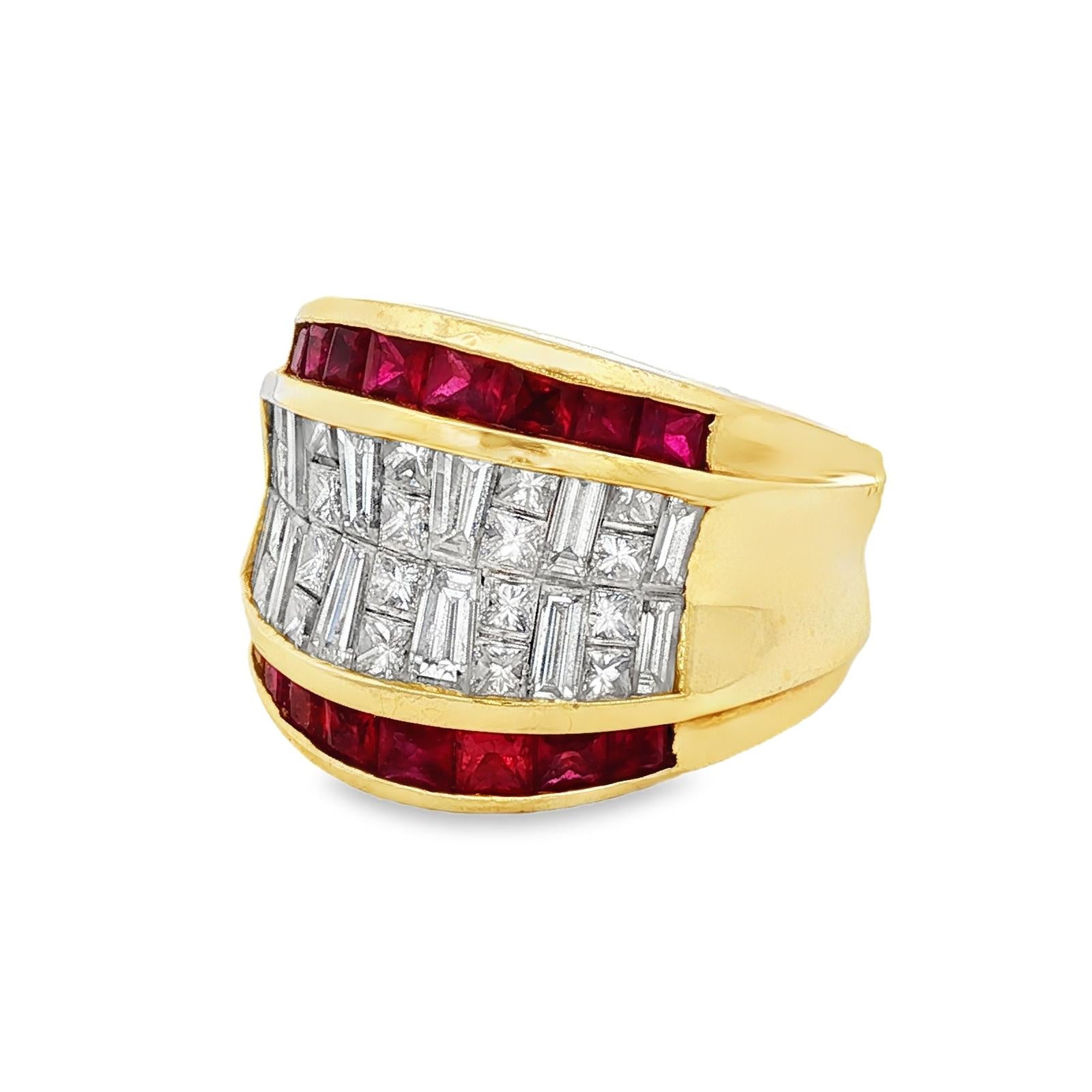 Diamond Ruby 18 Karat Yellow Gold Wide Vintage Band Ring