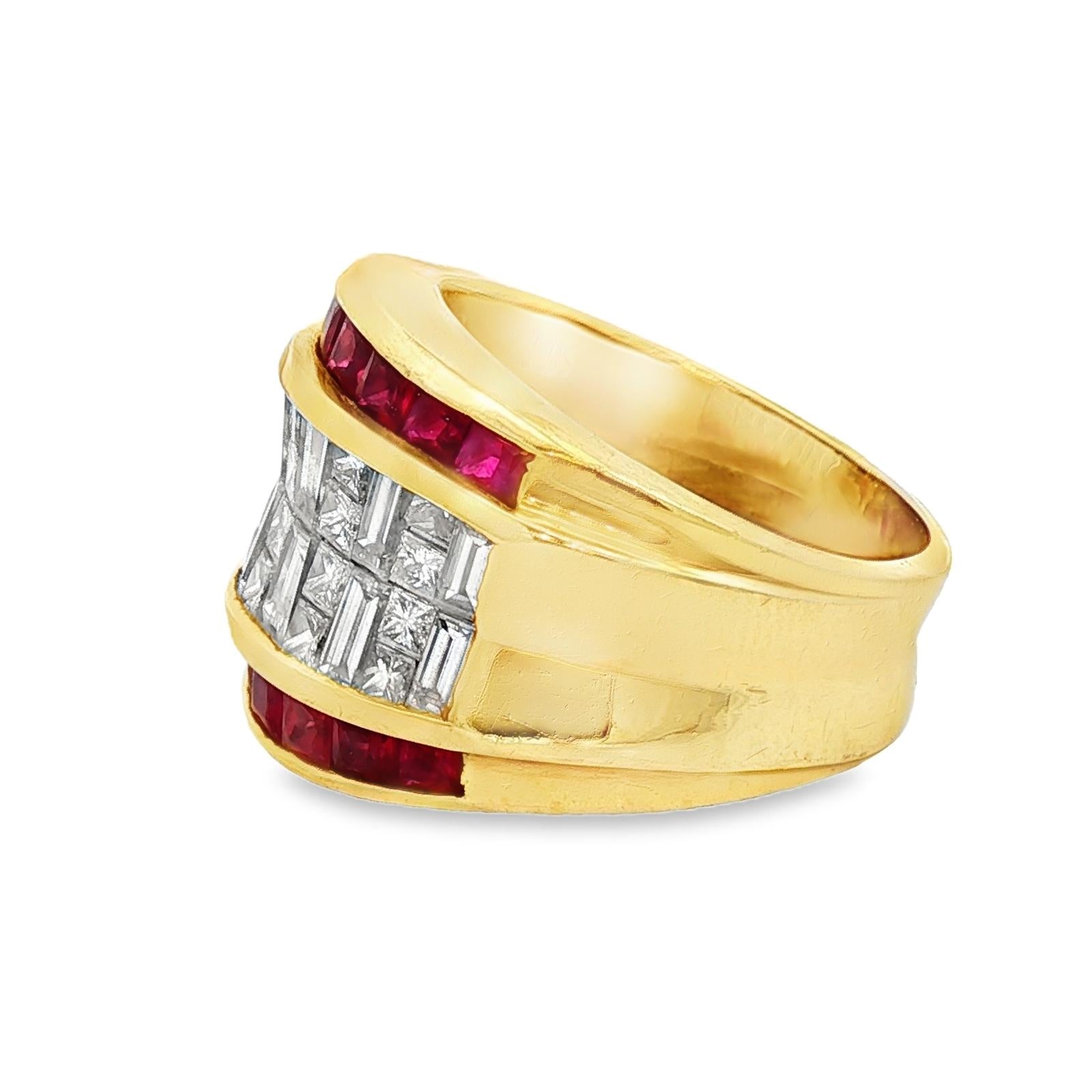 Diamond Ruby 18 Karat Yellow Gold Wide Vintage Band Ring