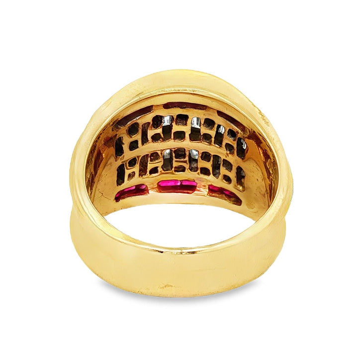 Diamond Ruby 18 Karat Yellow Gold Wide Vintage Band Ring