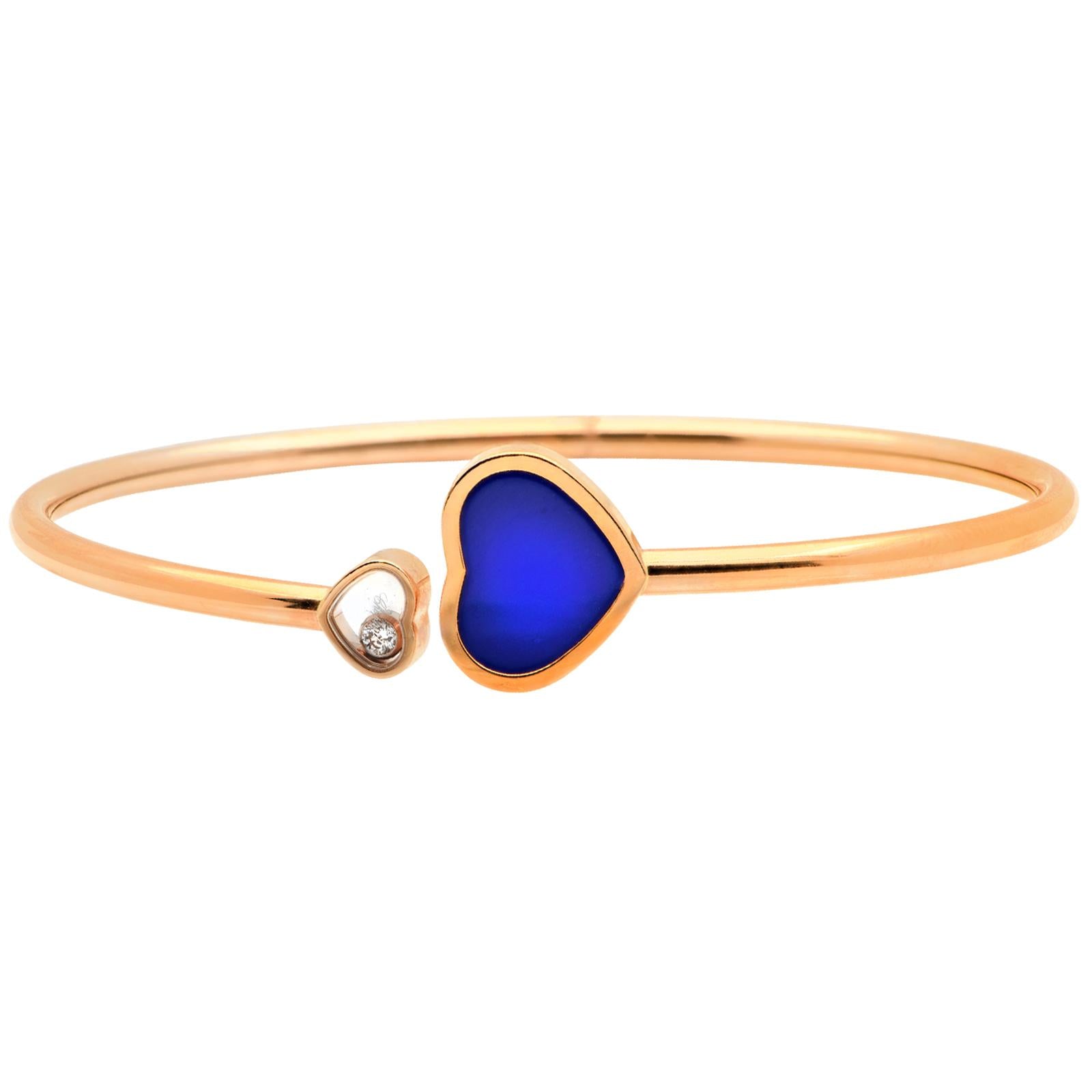 Chopard Rose Gold Happy Hearts Diamond & Blue Stone Flexible Bangle.