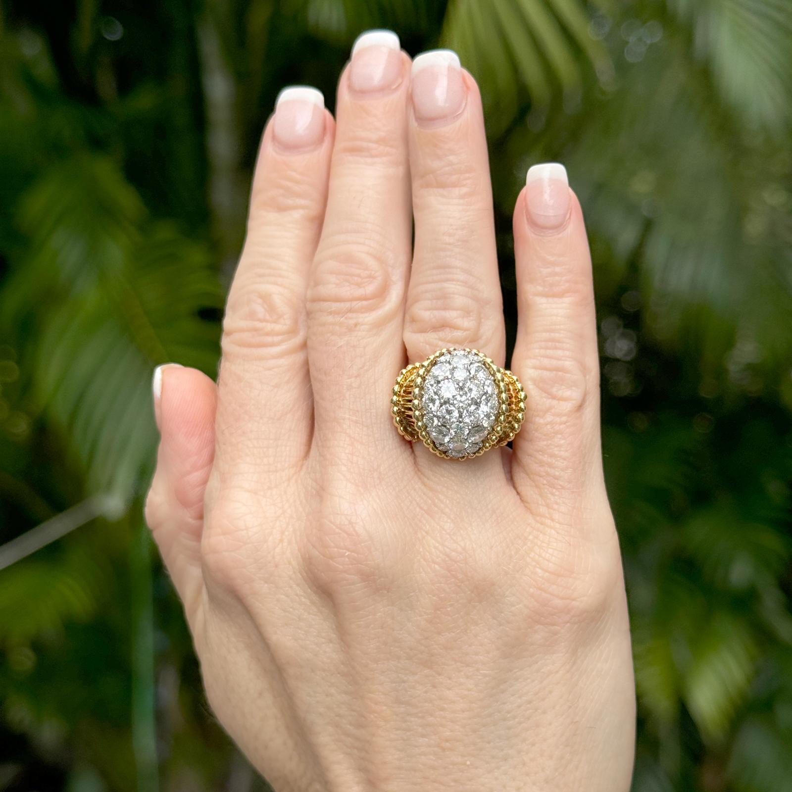 1960's Diamond 18 Karat Yellow Gold Vintage Cocktail Ring By George Schuler