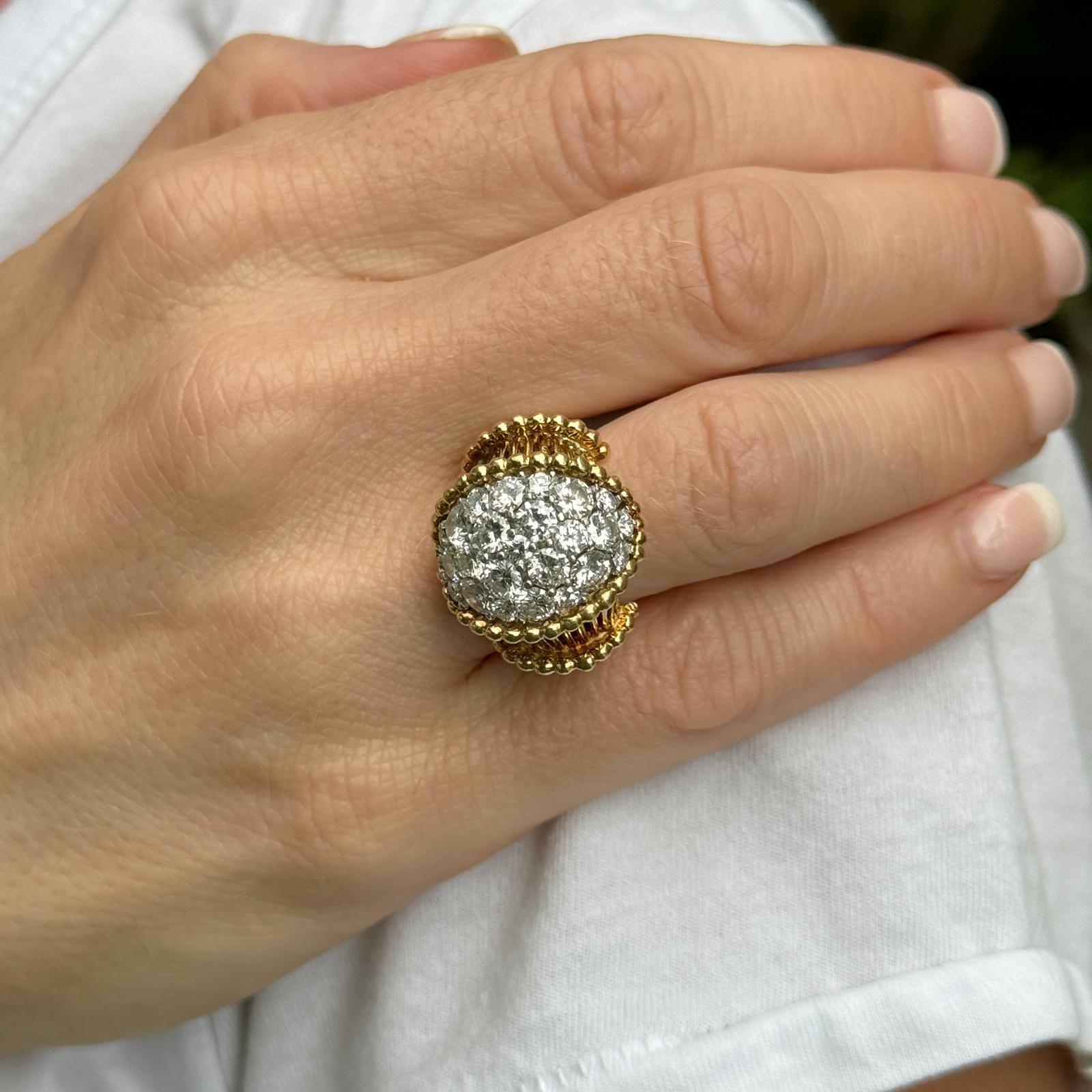 1960's Diamond 18 Karat Yellow Gold Vintage Cocktail Ring By George Schuler