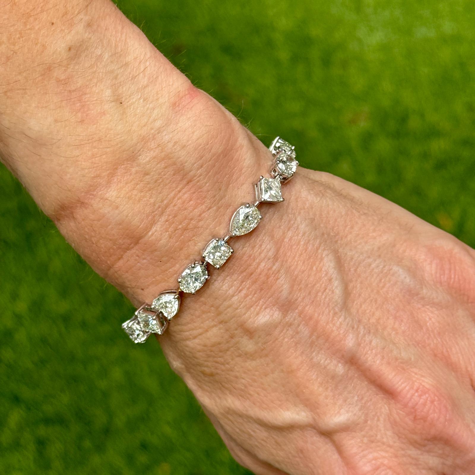 19 CTW Mixed Cut Diamond 18 Karat White Gold Modern Line Bracelet