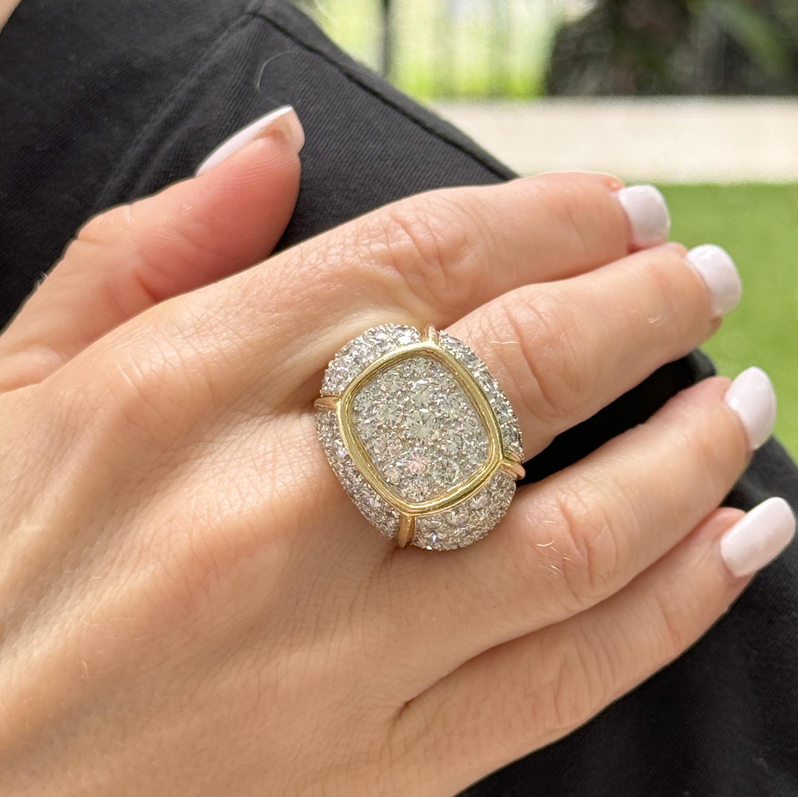 Modern 7.00 CTW Pavé Diamond 18 Karat White & Yellow Gold Statement Ring